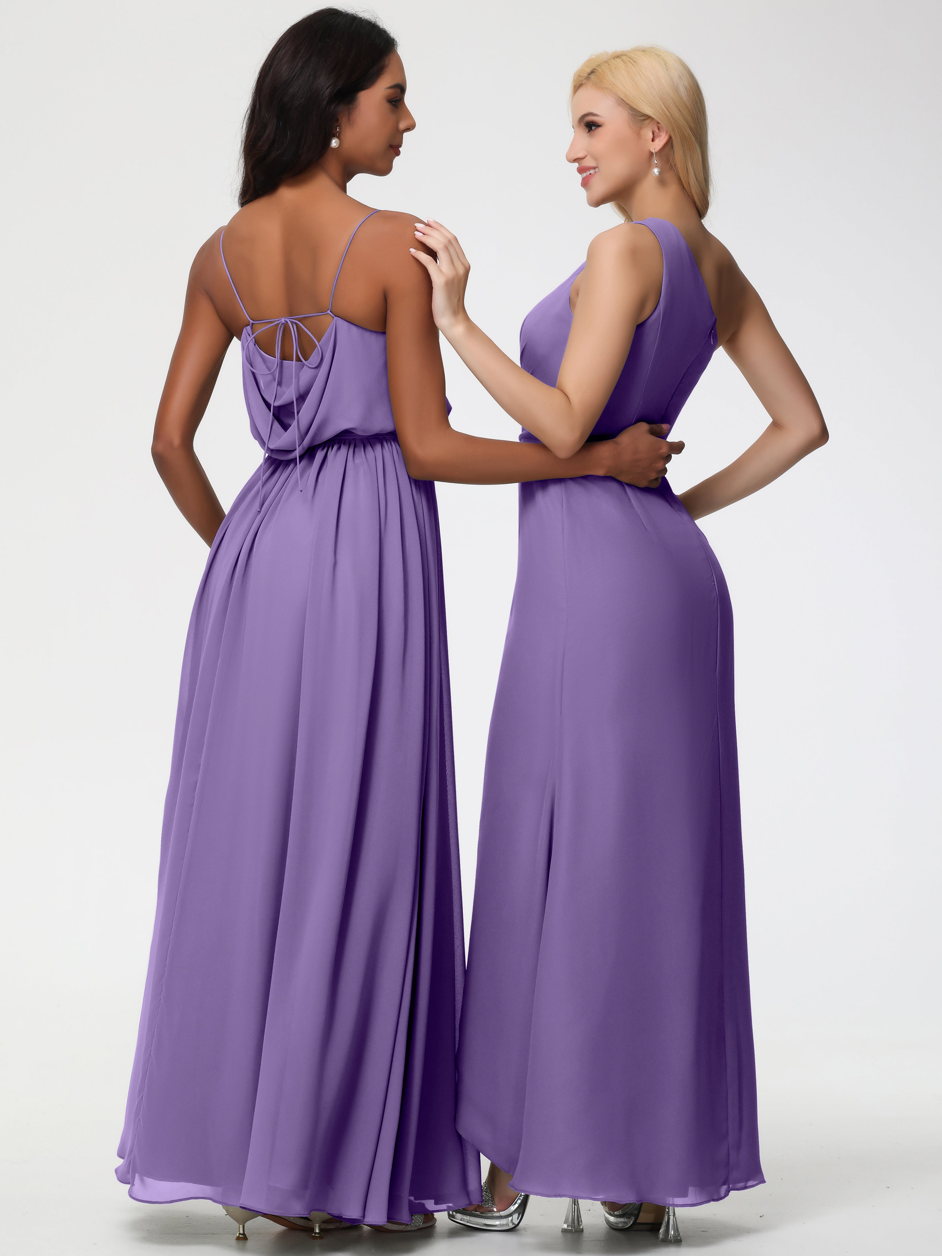 A-Line Cowl Spaghetti Straps Sleeveless Long Split Chiffon Bridesmaid Dresses (Copy)