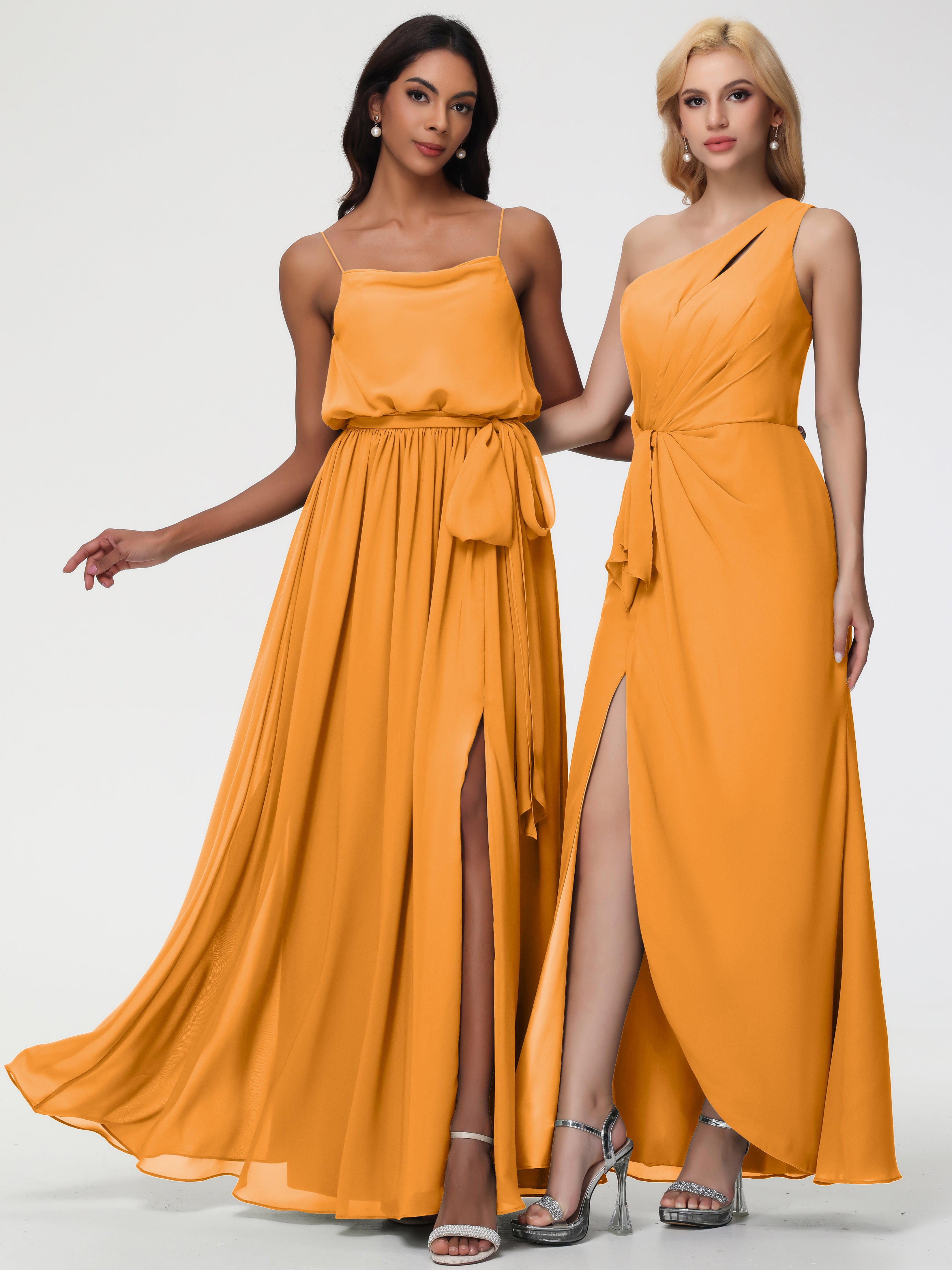 A-Line Cowl Spaghetti Straps Sleeveless Long Split Chiffon Bridesmaid Dresses (Copy)