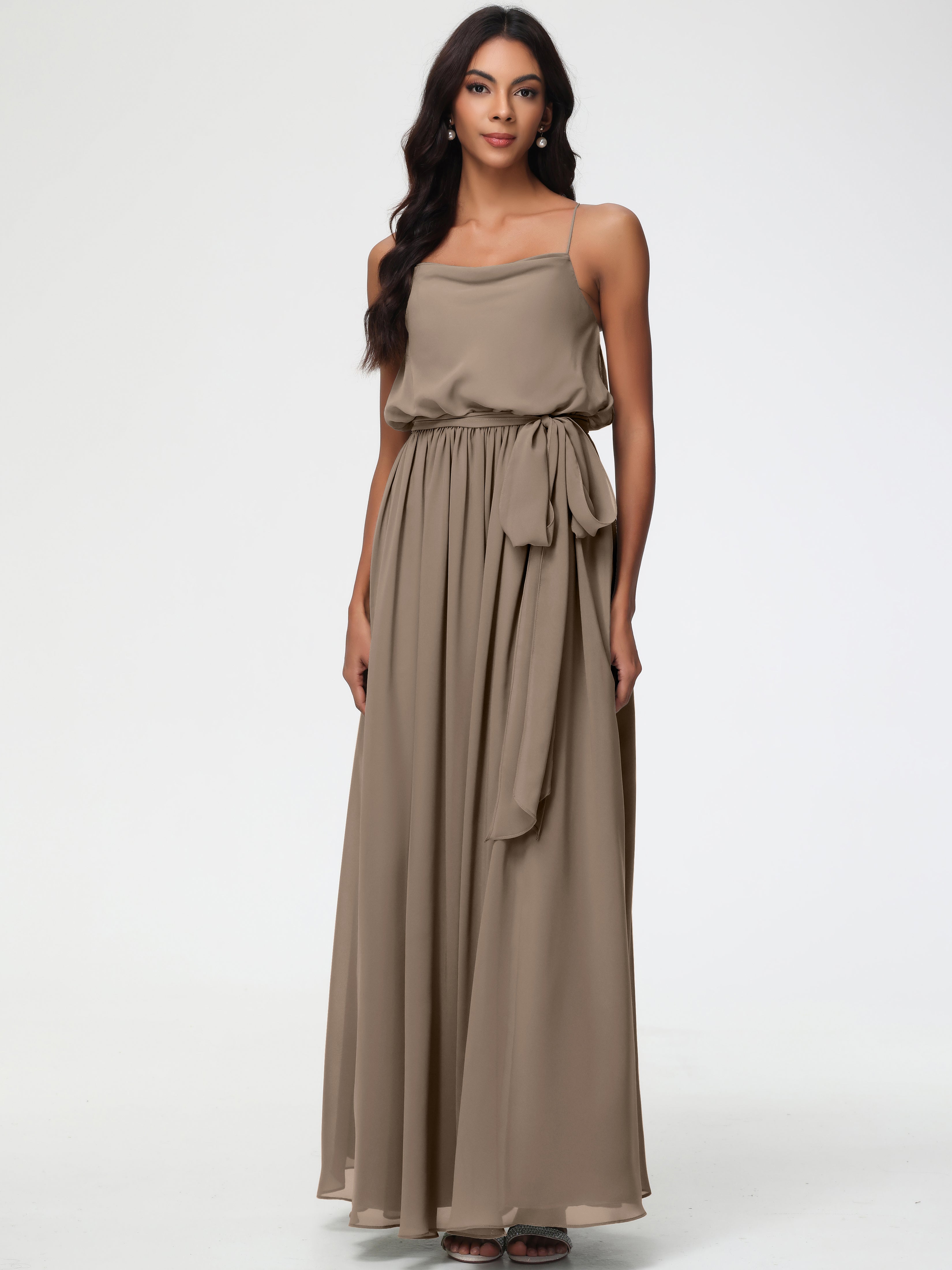 A-Line Cowl Spaghetti Straps Sleeveless Long Split Chiffon Bridesmaid Dresses (Copy)