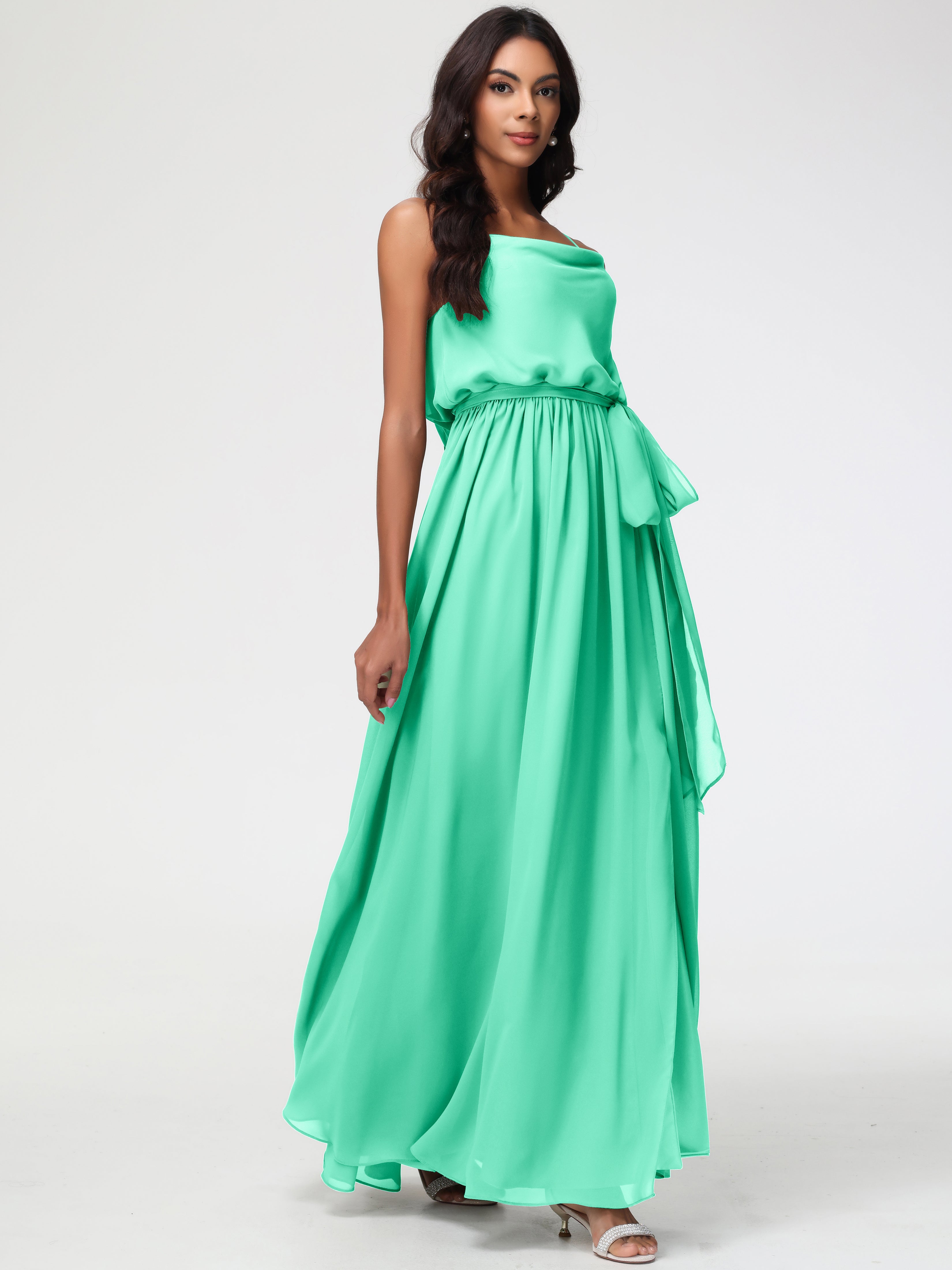 A-Line Cowl Spaghetti Straps Sleeveless Long Split Chiffon Bridesmaid Dresses (Copy)