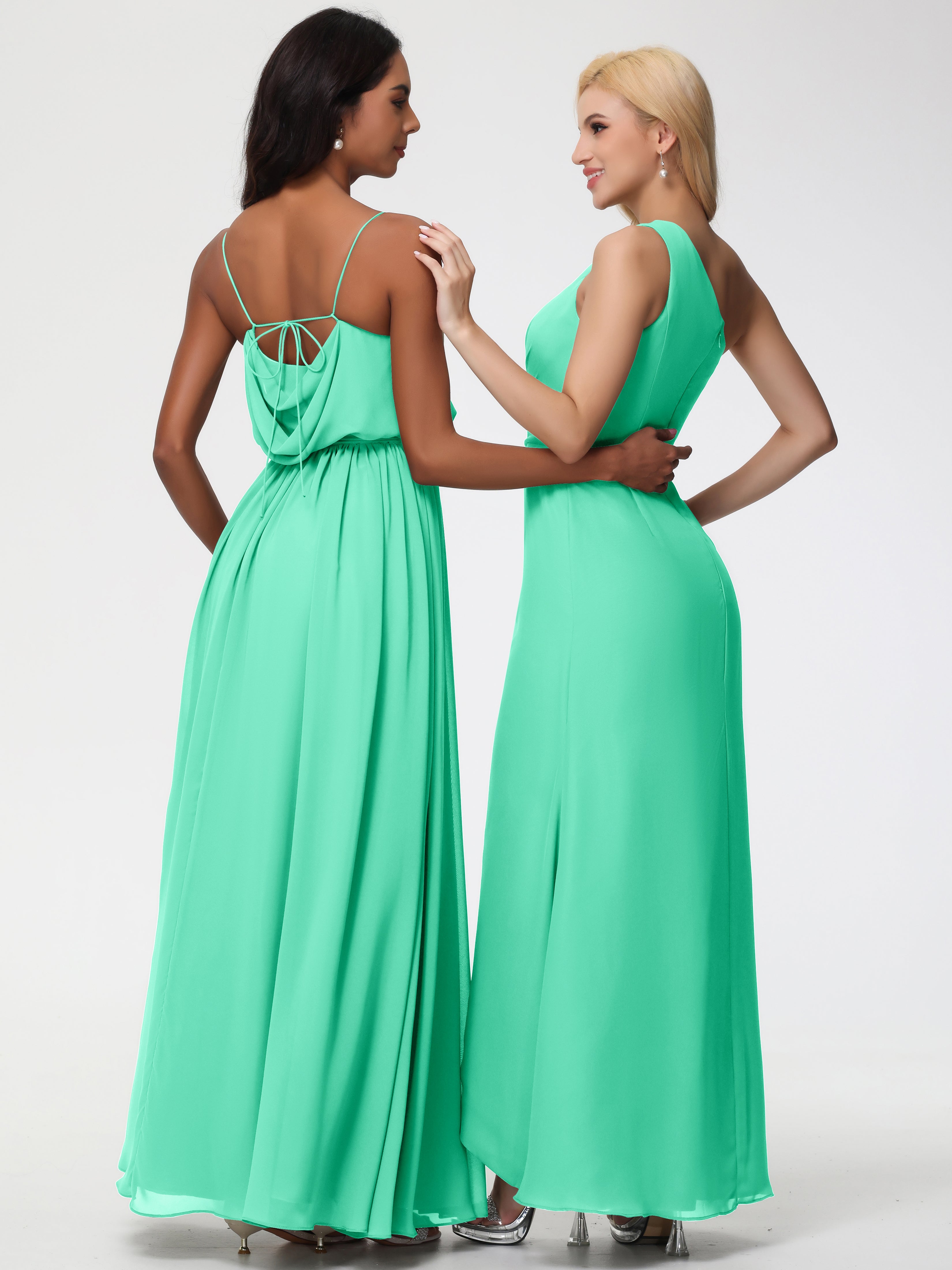 A-Line Cowl Spaghetti Straps Sleeveless Long Split Chiffon Bridesmaid Dresses (Copy)