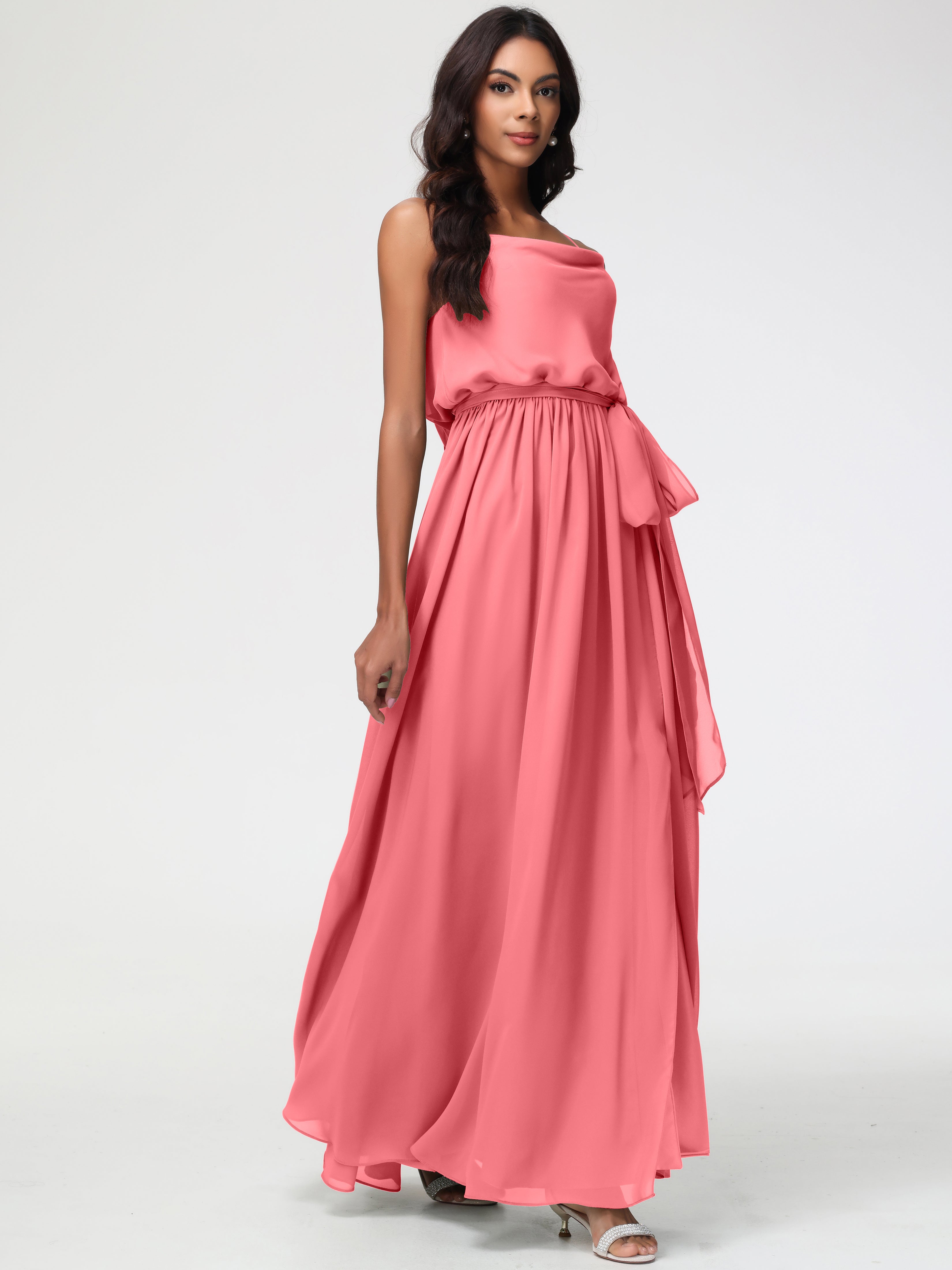 A-Line Cowl Spaghetti Straps Sleeveless Long Split Chiffon Bridesmaid Dresses (Copy)