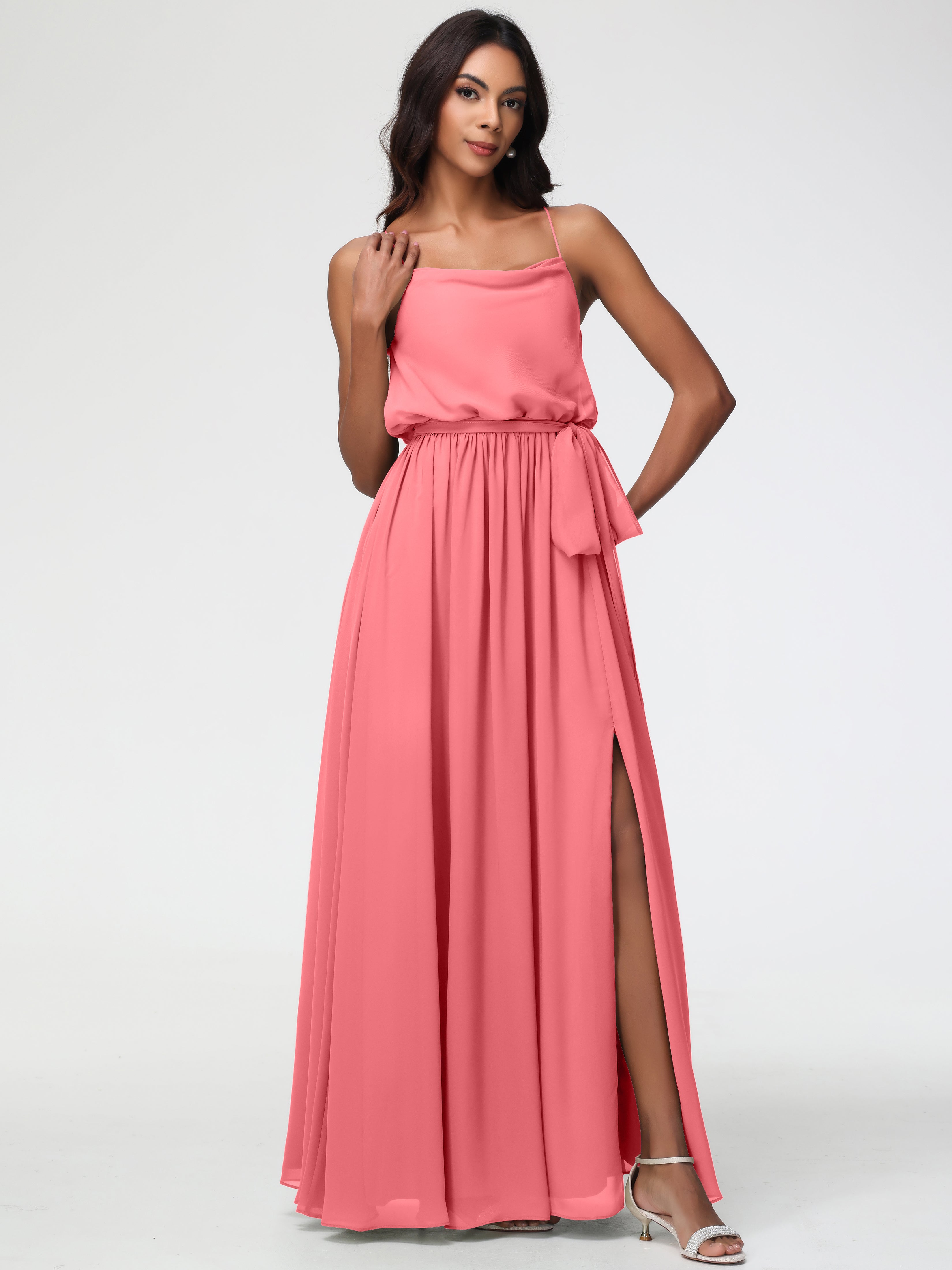 A-Line Cowl Spaghetti Straps Sleeveless Long Split Chiffon Bridesmaid Dresses (Copy)