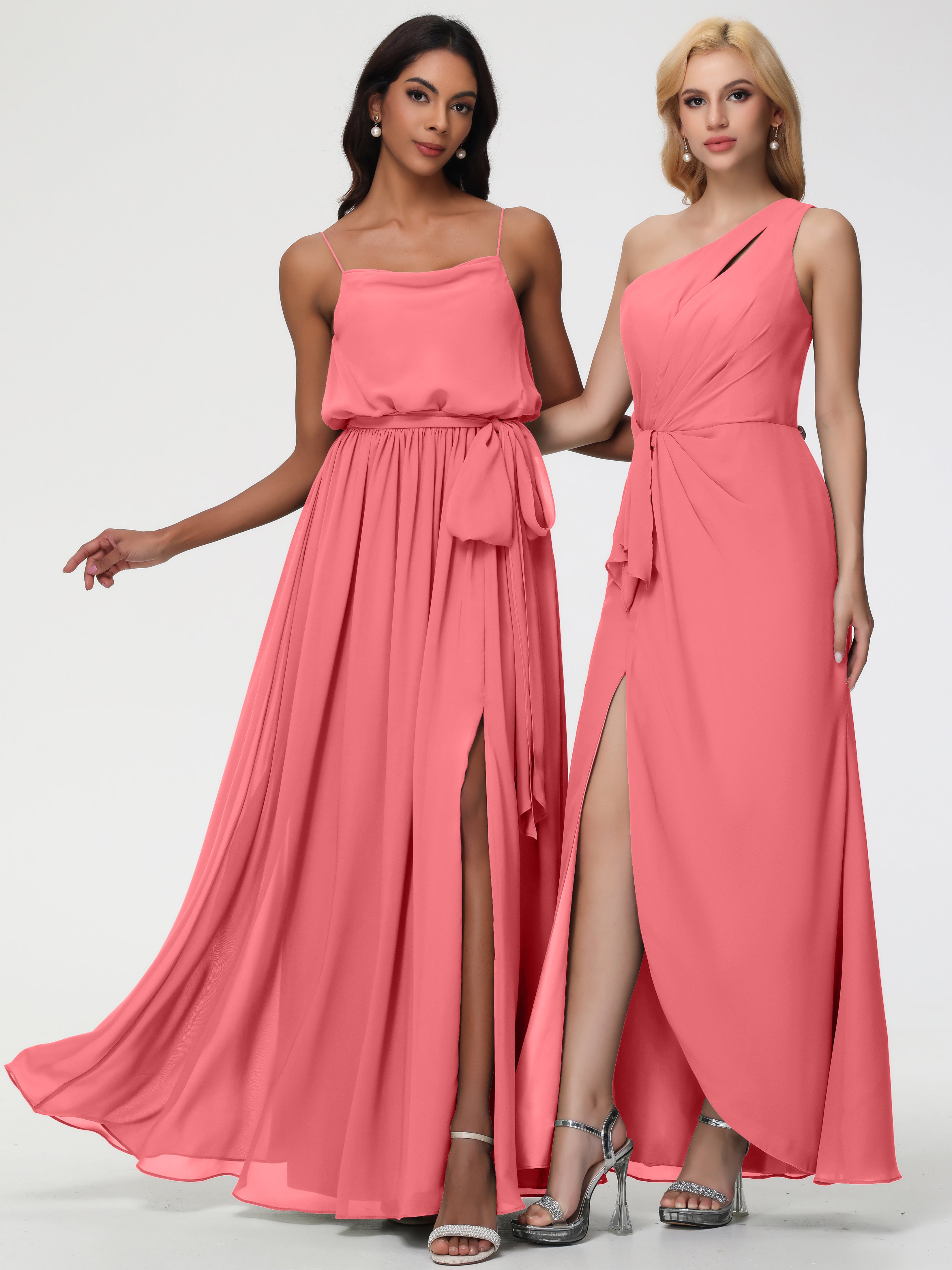 A-Line Cowl Spaghetti Straps Sleeveless Long Split Chiffon Bridesmaid Dresses (Copy)
