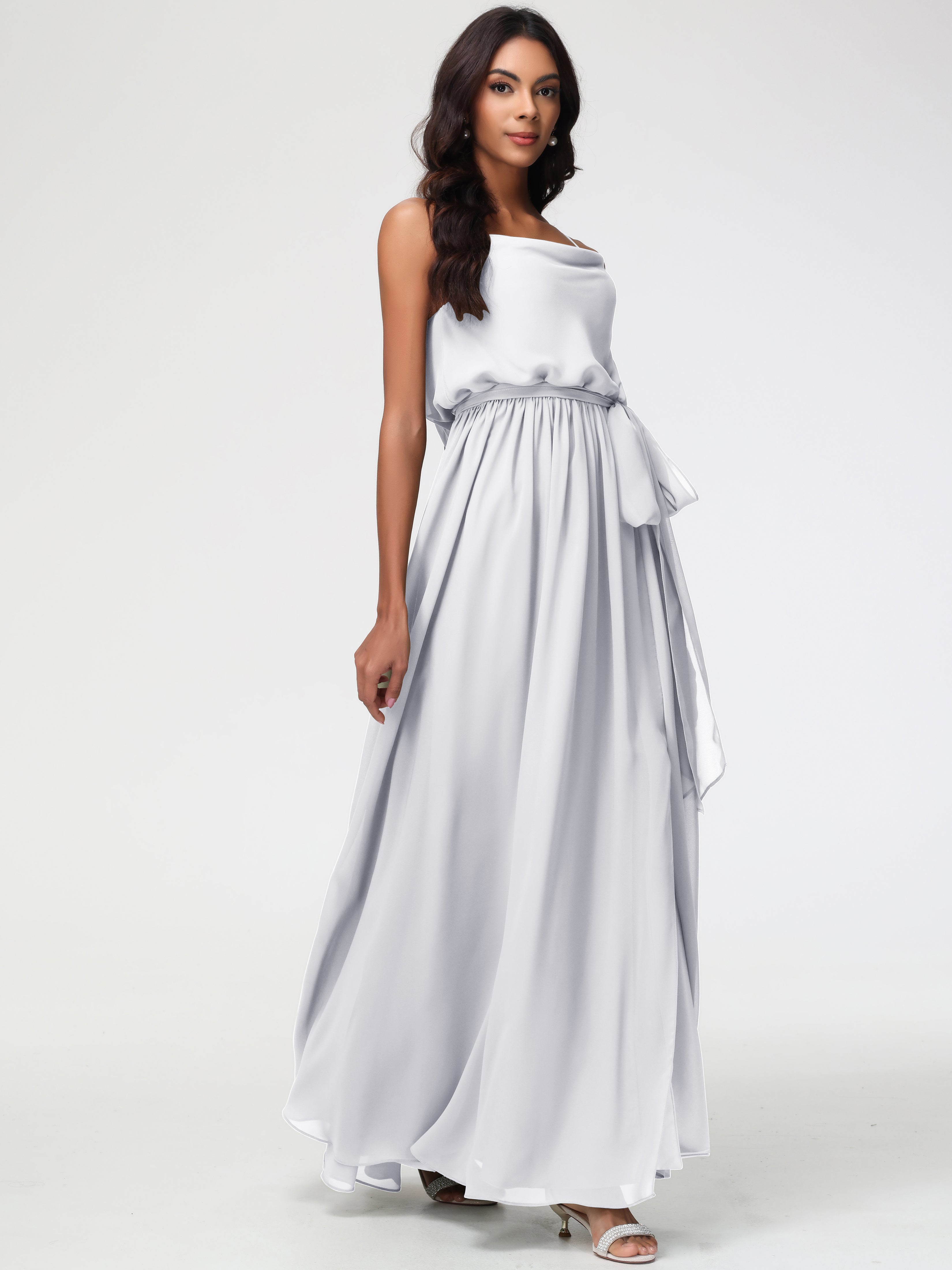 A-Line Cowl Spaghetti Straps Sleeveless Long Split Chiffon Bridesmaid Dresses (Copy)