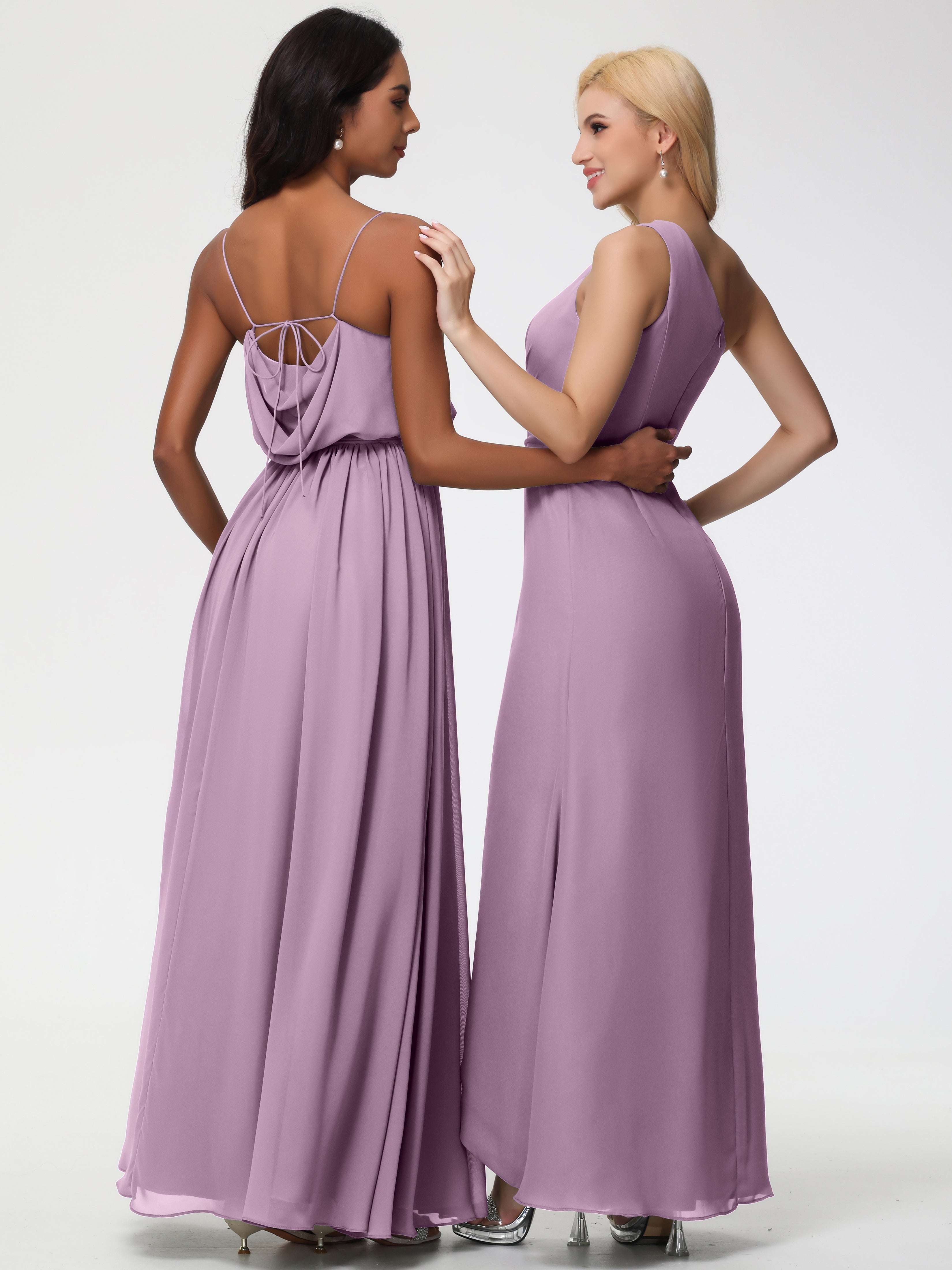 A-Line Cowl Spaghetti Straps Sleeveless Long Split Chiffon Bridesmaid Dresses (Copy)