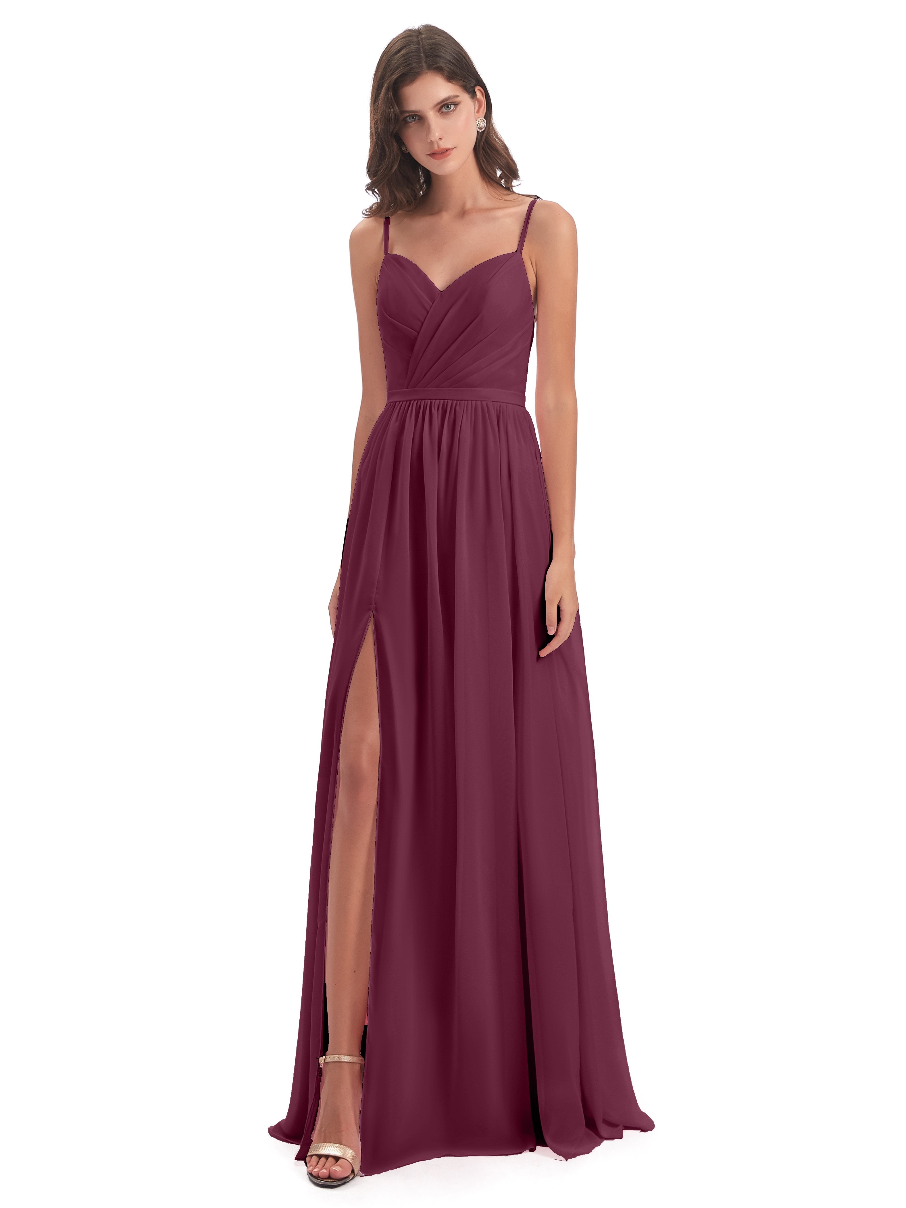 Mulberry Bridesmaid Dress Lotte Spaghetti Straps Sleeveless Bridesmaid