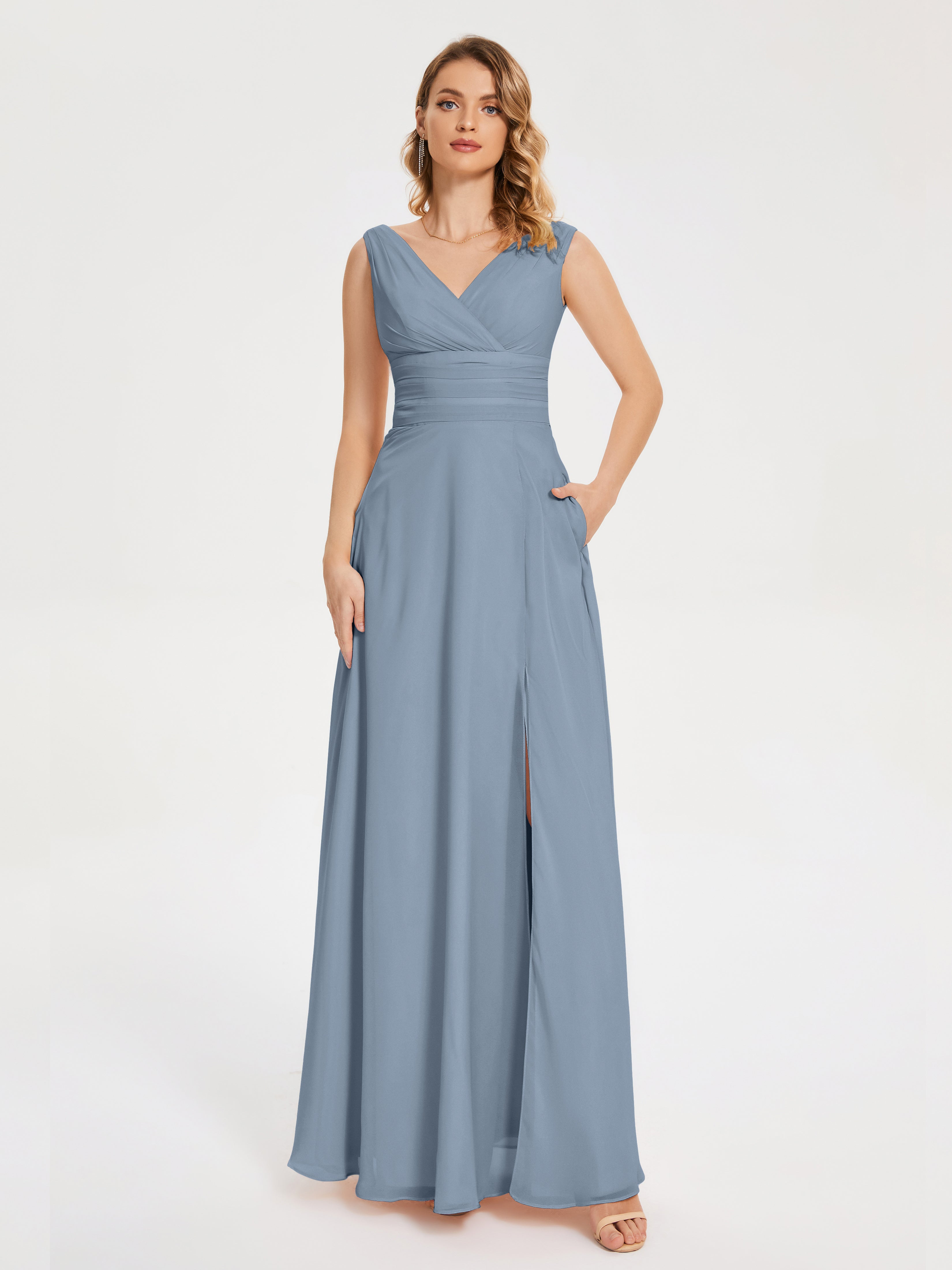 Bridesmaid Dress Dusty Blue Lucille Elegant Chiffon Bridesmaid Dresses