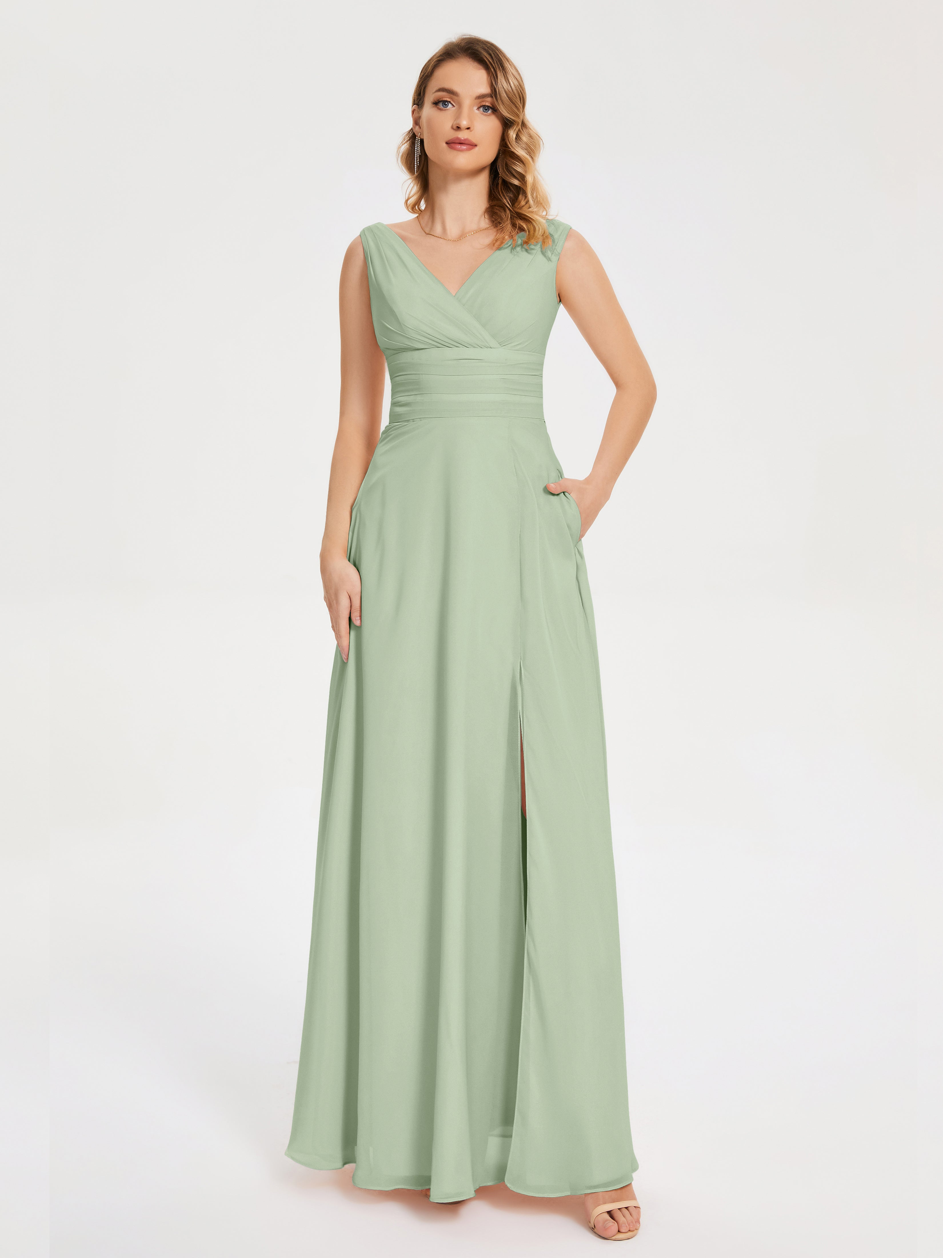 Dusty Sage Chiffon Bridesmaid Dresses Lucille Elegant Chiffon Bridesma