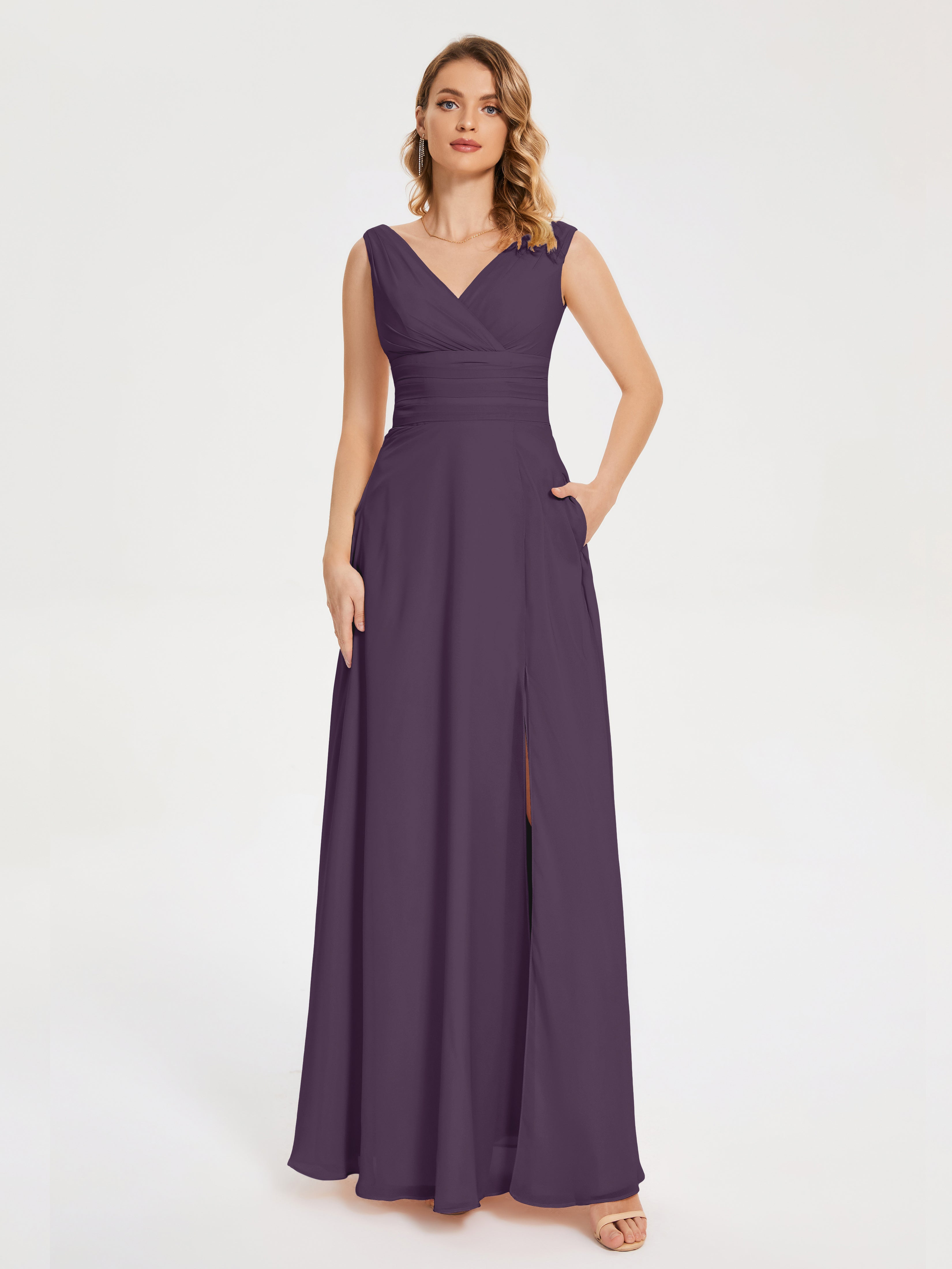 Plum Bridesmaid Lucille Elegant Chiffon Bridesmaid Dresses With Bow