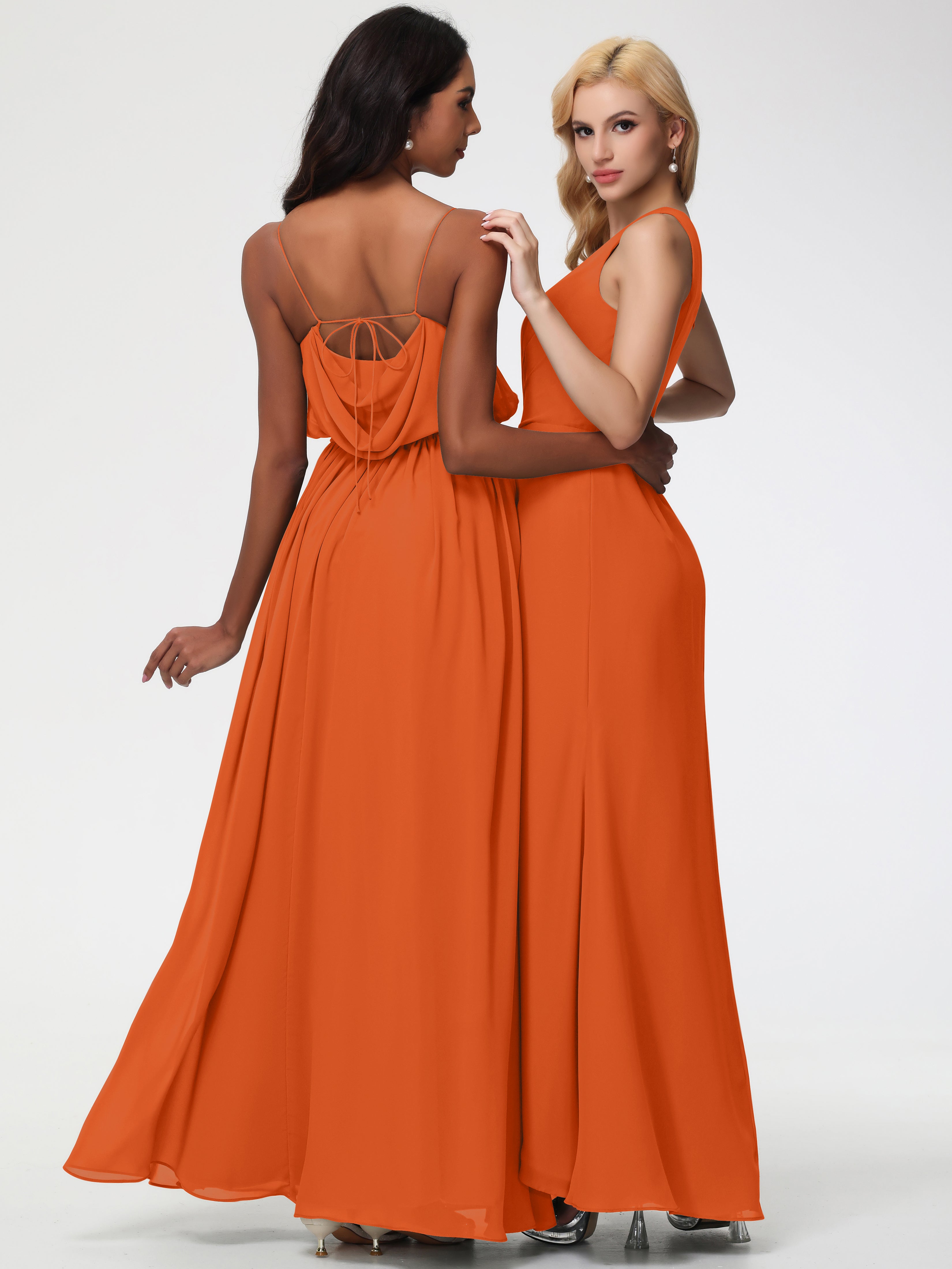 One Shoulder Sheath/Column Sleeveless Long Split Chiffon Bridesmaid Dresses