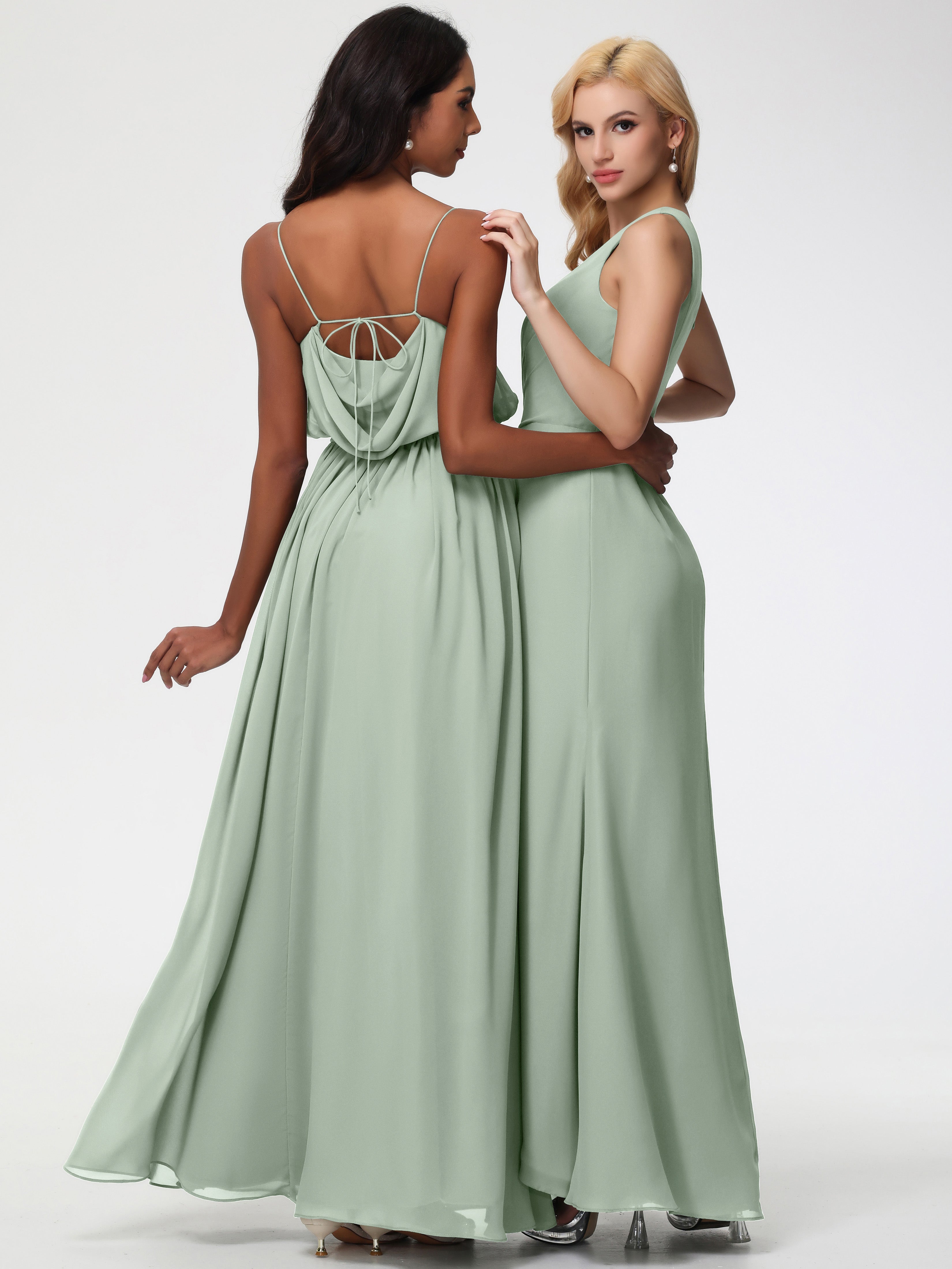 One Shoulder Sheath/Column Sleeveless Long Split Chiffon Bridesmaid Dresses