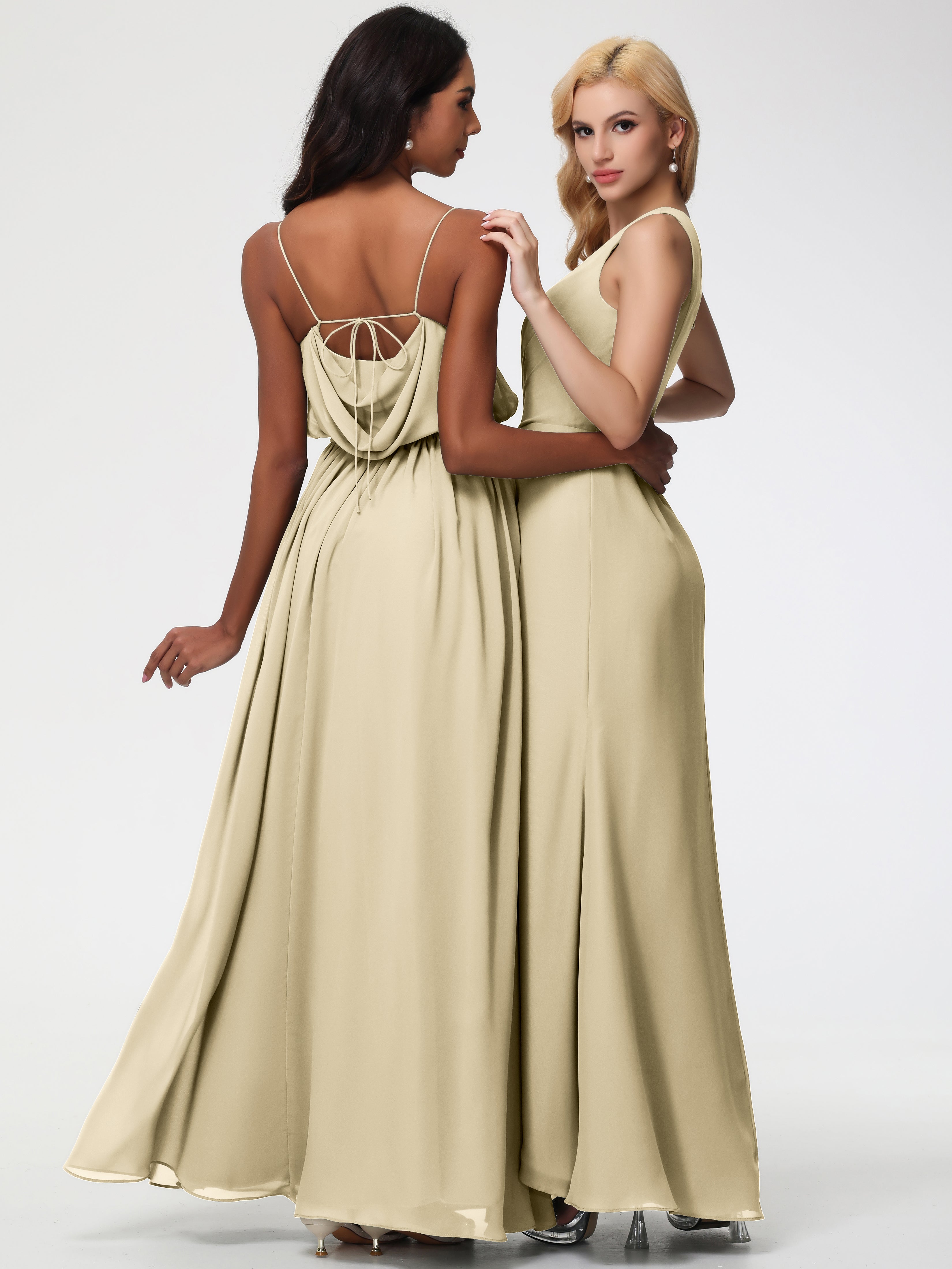 One Shoulder Sheath/Column Sleeveless Long Split Chiffon Bridesmaid Dresses
