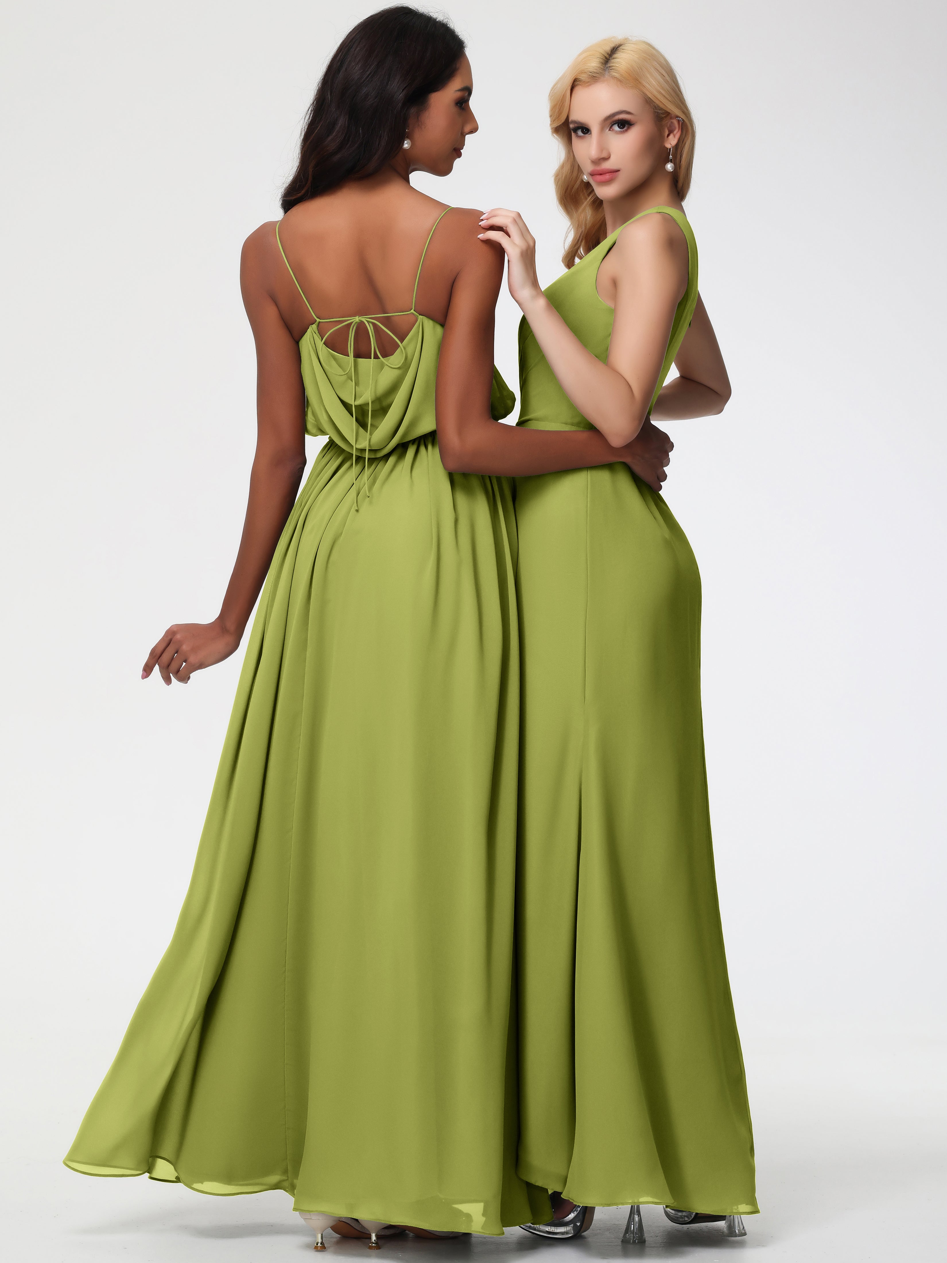 One Shoulder Sheath/Column Sleeveless Long Split Chiffon Bridesmaid Dresses