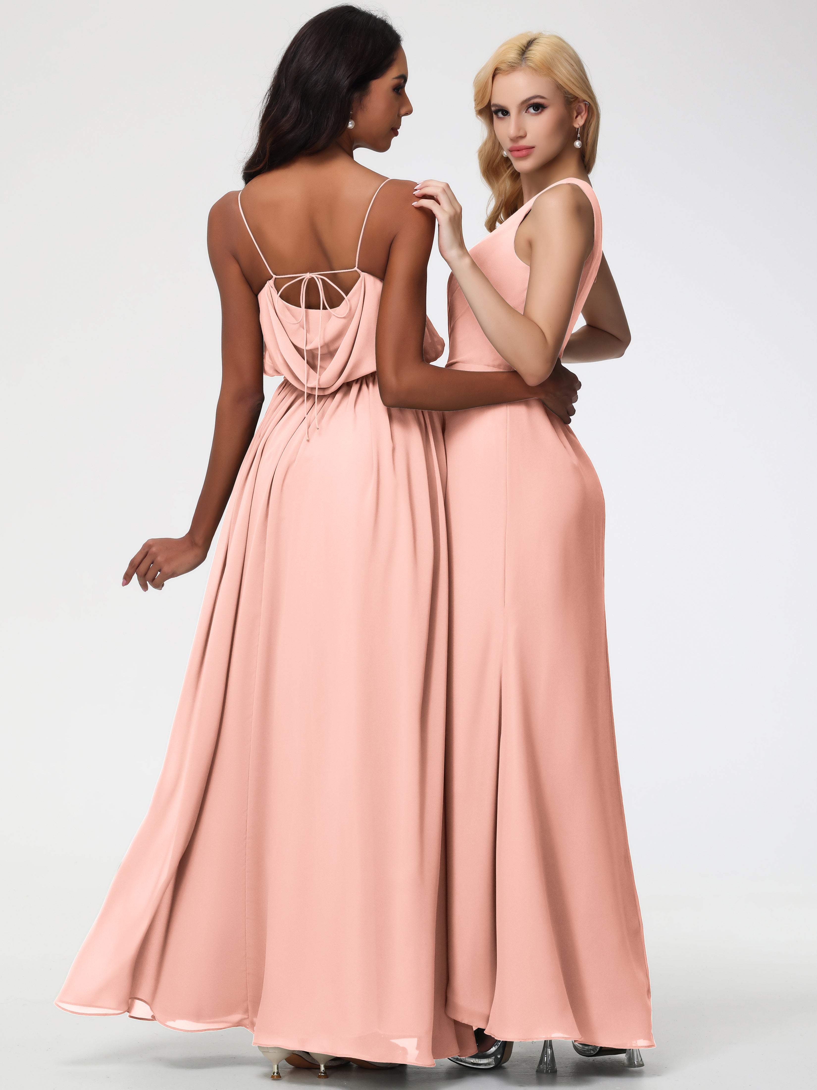 One Shoulder Sheath/Column Sleeveless Long Split Chiffon Bridesmaid Dresses