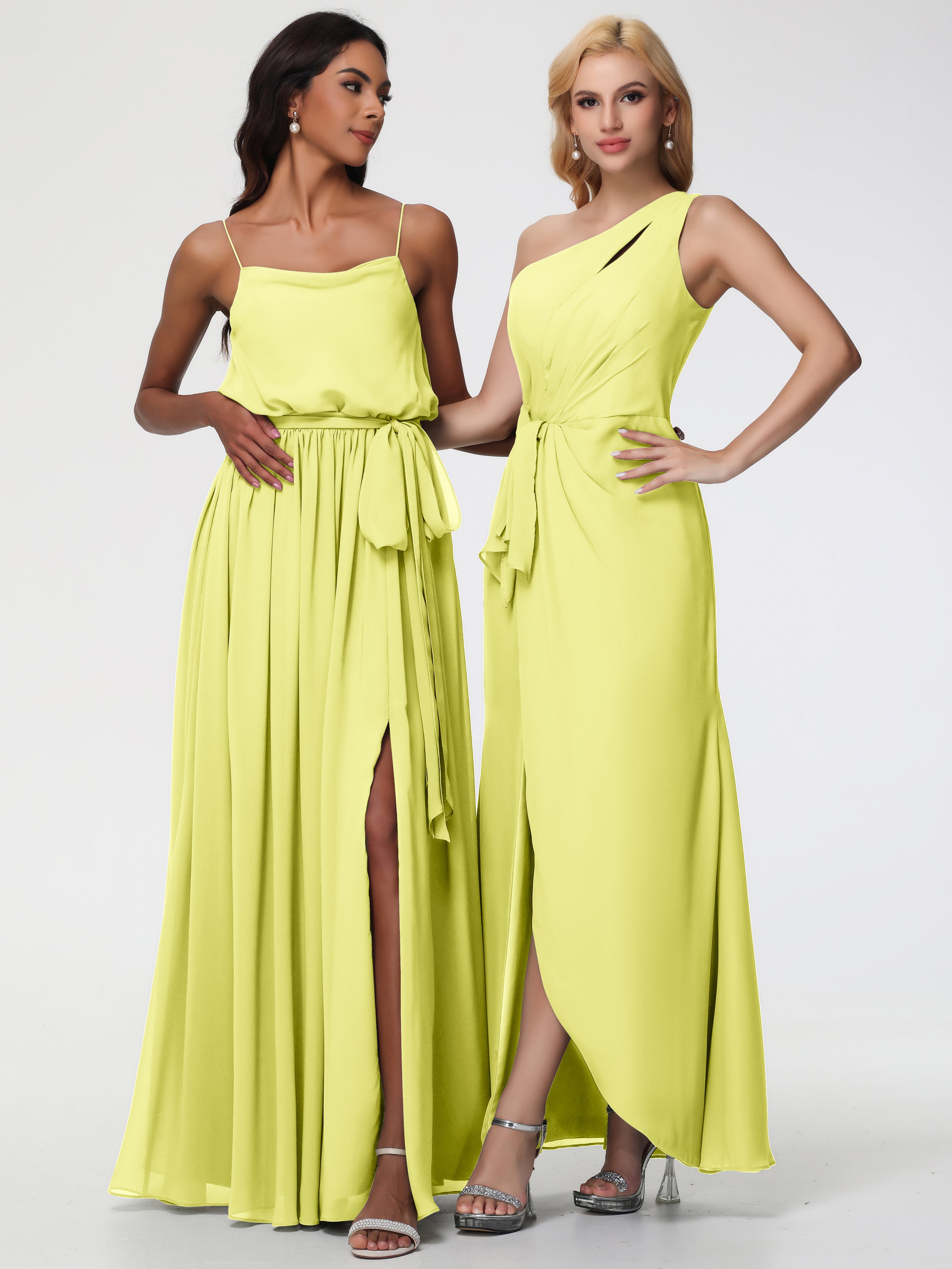 One Shoulder Sheath/Column Sleeveless Long Split Chiffon Bridesmaid Dresses