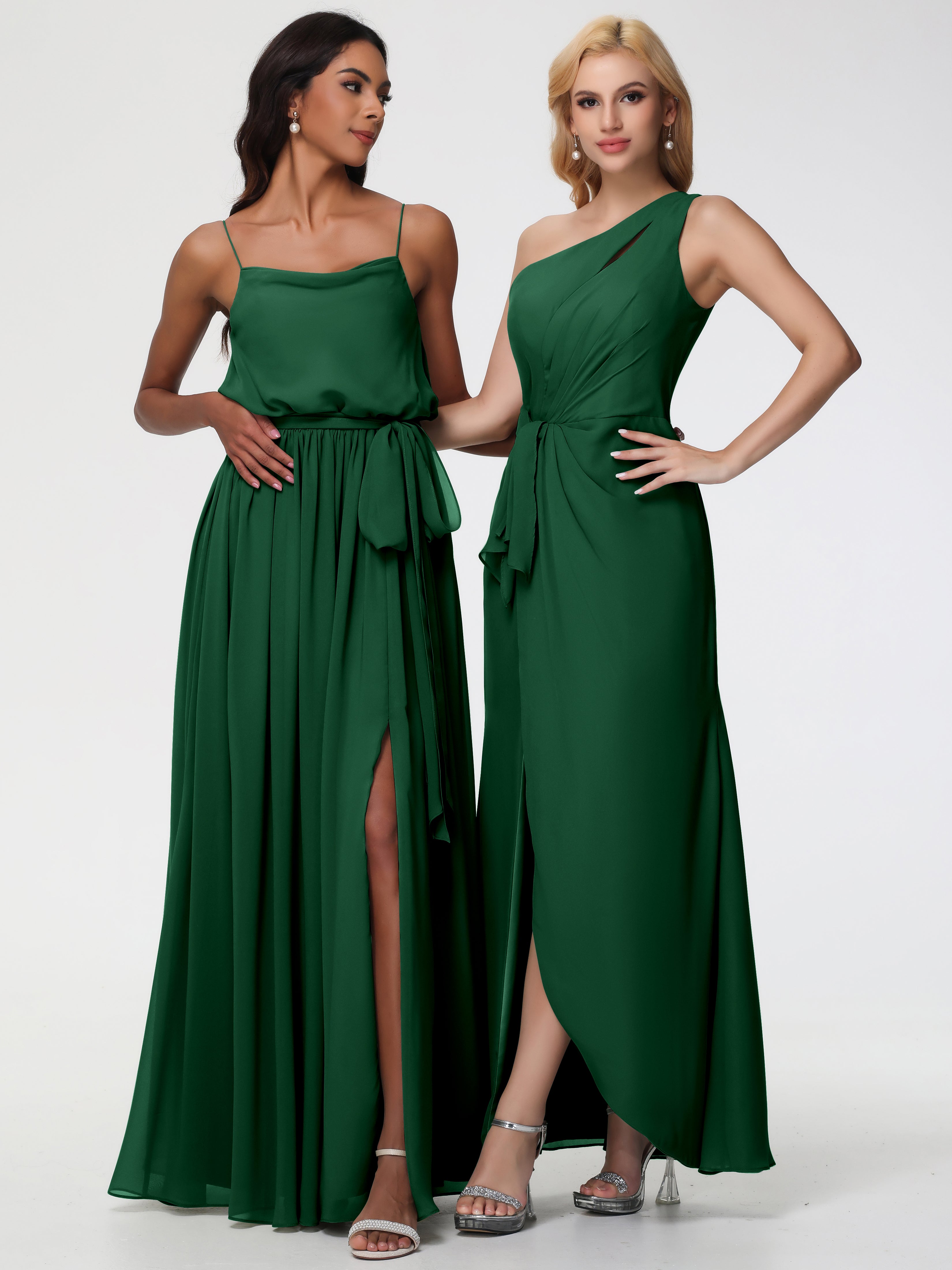 One Shoulder Sheath/Column Sleeveless Long Split Chiffon Bridesmaid Dresses