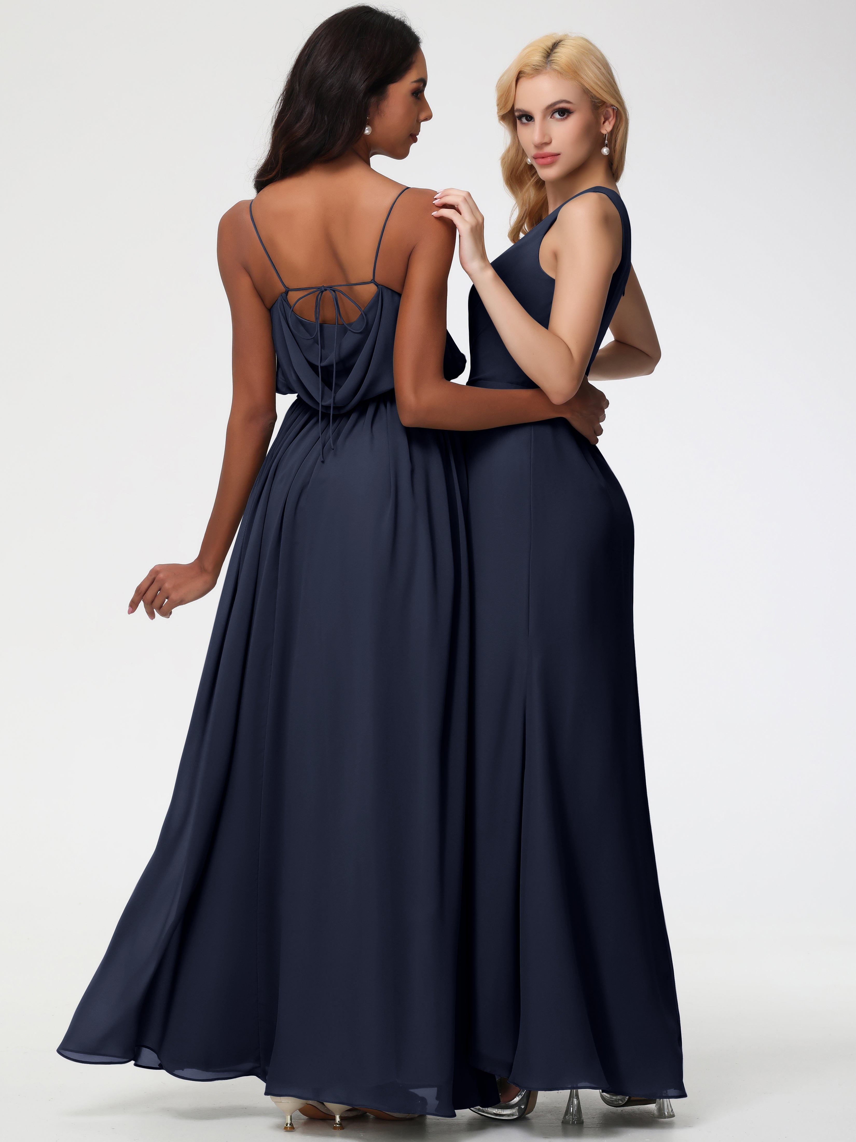 One Shoulder Sheath/Column Sleeveless Long Split Chiffon Bridesmaid Dresses