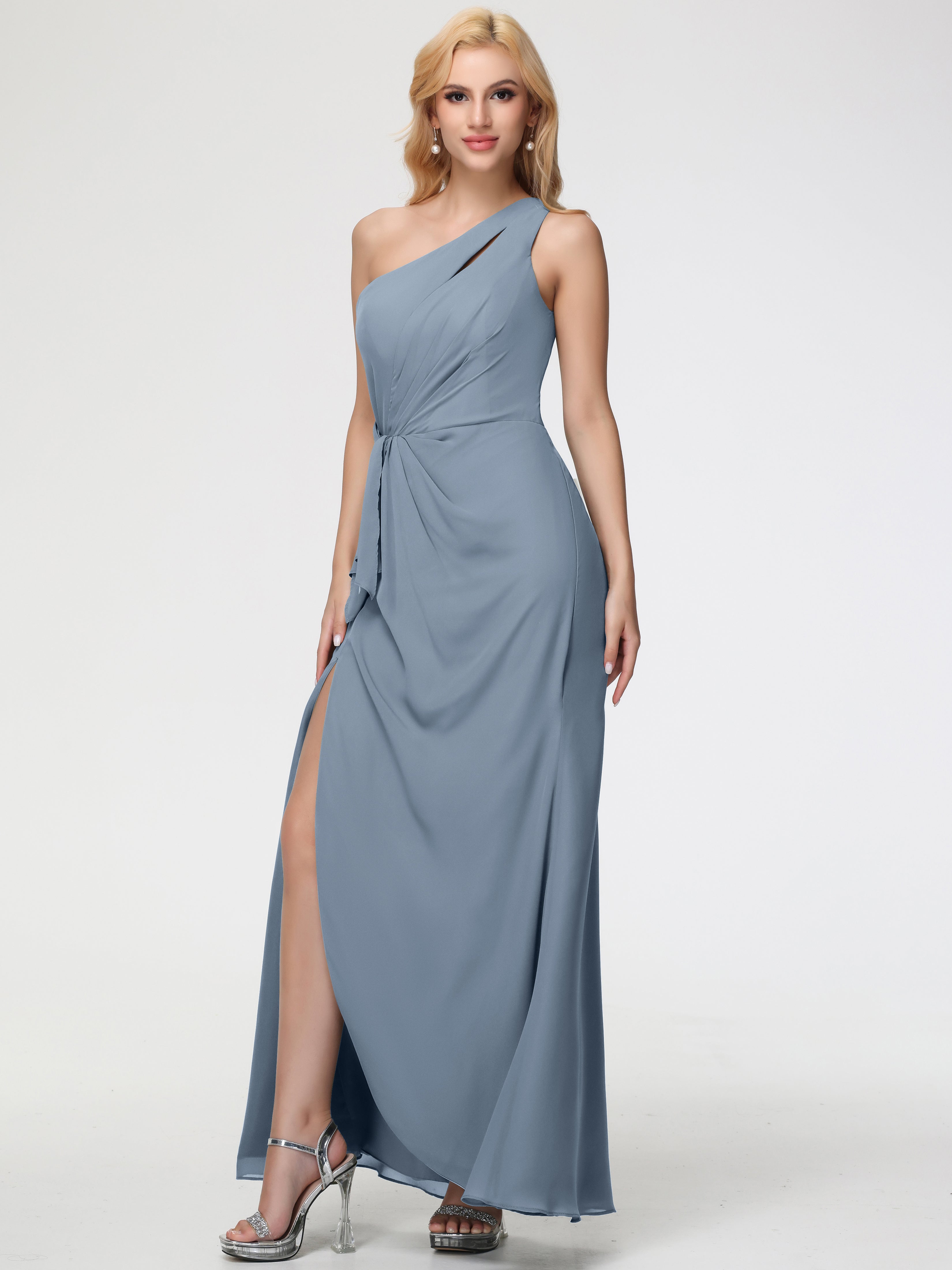 Bridesmaid Dress Dusty Blue One Shoulder Sheath/Column Sleeveless Long
