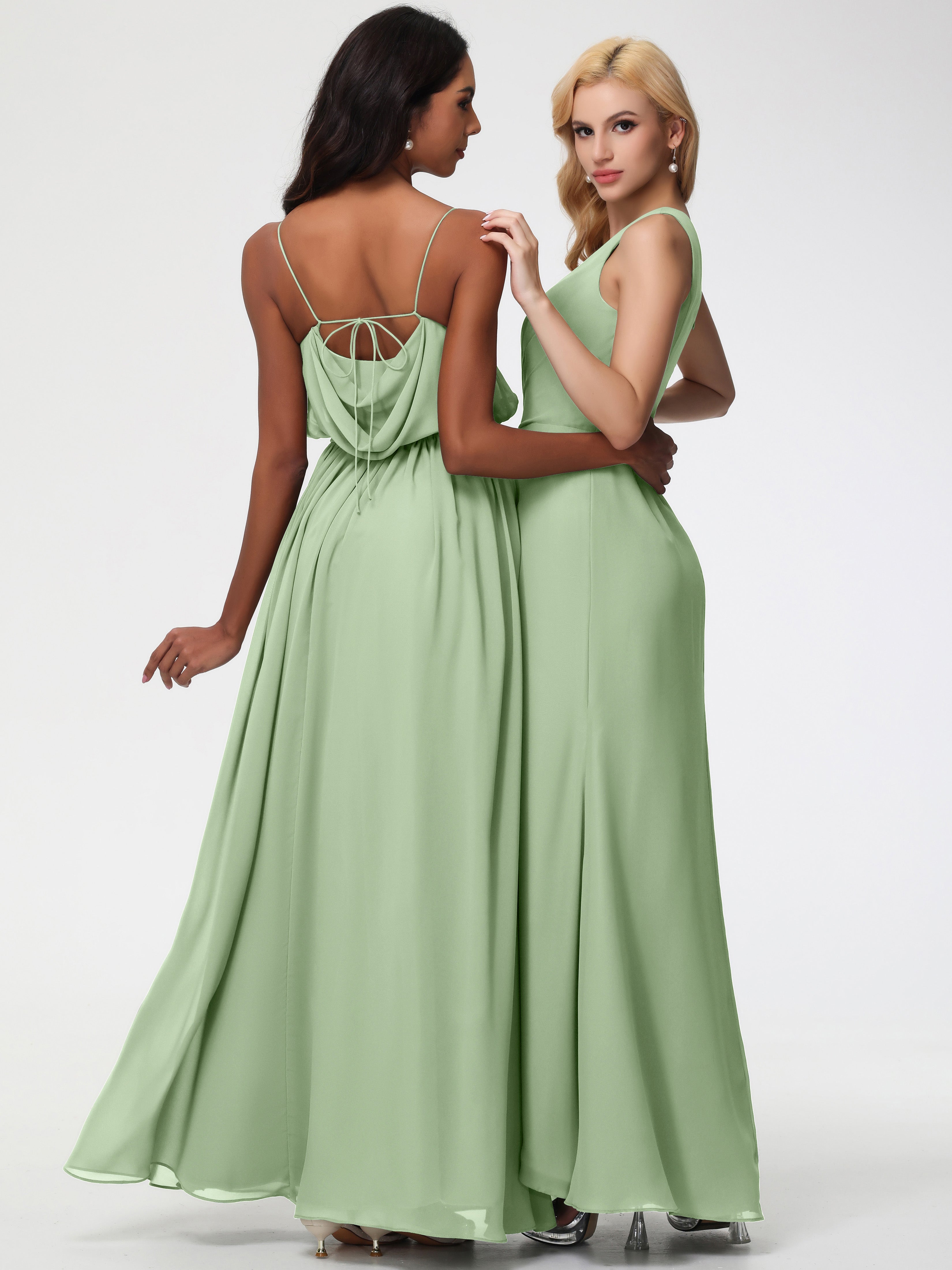 One Shoulder Sheath/Column Sleeveless Long Split Chiffon Bridesmaid Dresses
