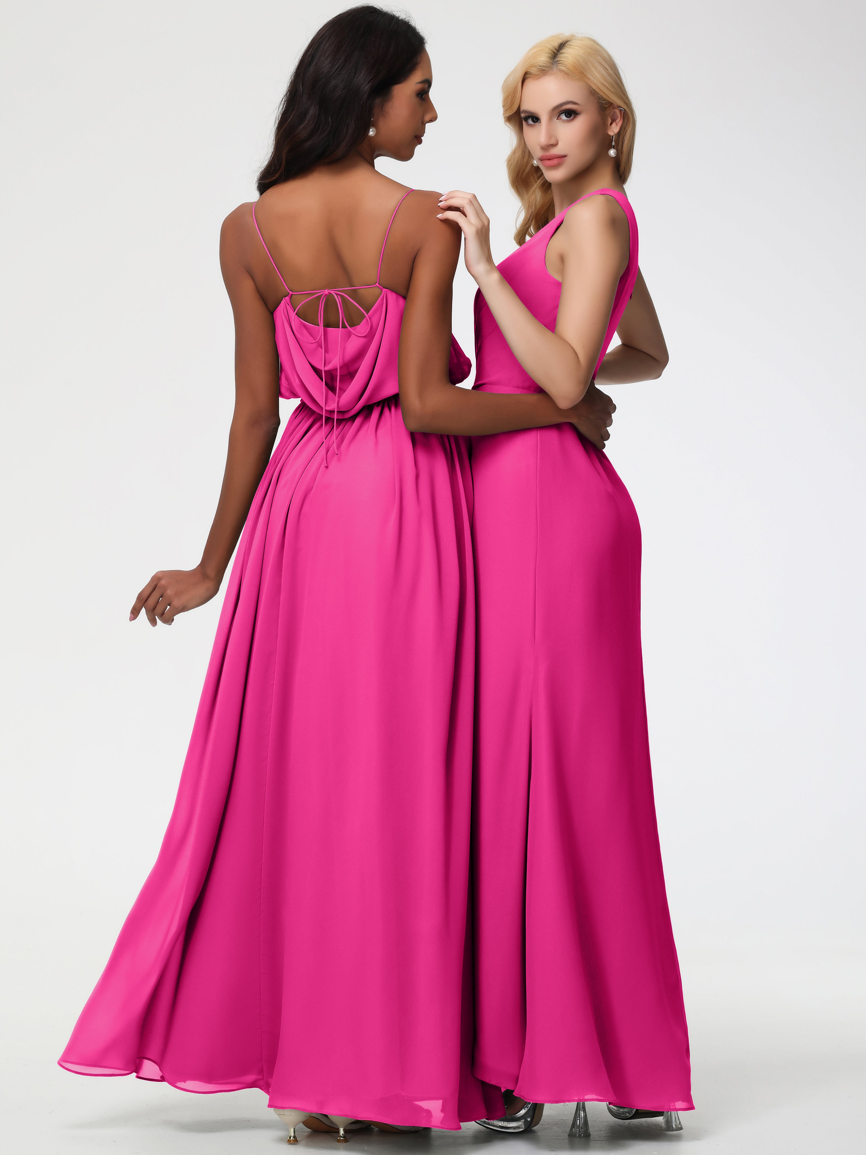 One Shoulder Sheath/Column Sleeveless Long Split Chiffon Bridesmaid Dresses