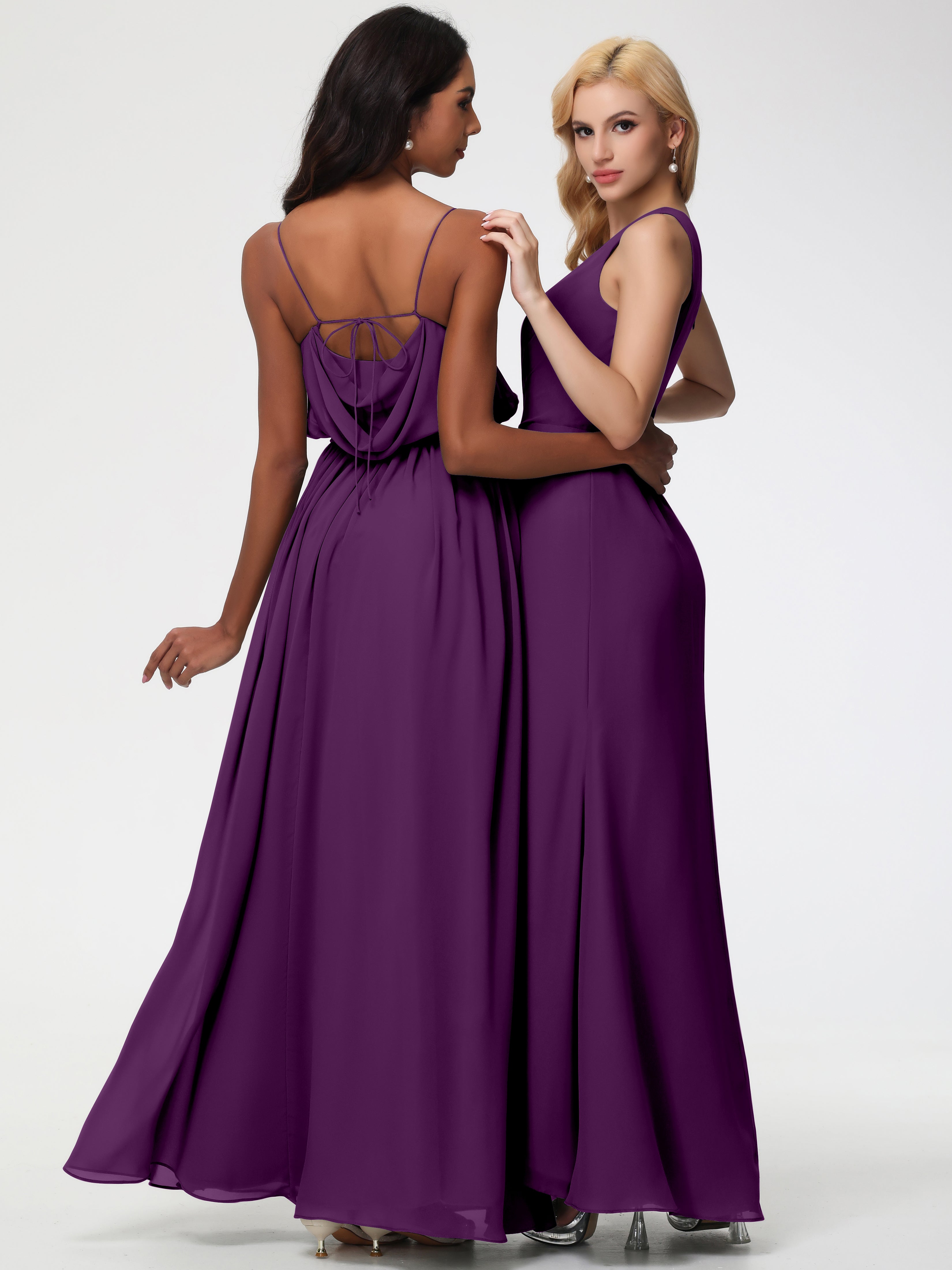 One Shoulder Sheath/Column Sleeveless Long Split Chiffon Bridesmaid Dresses