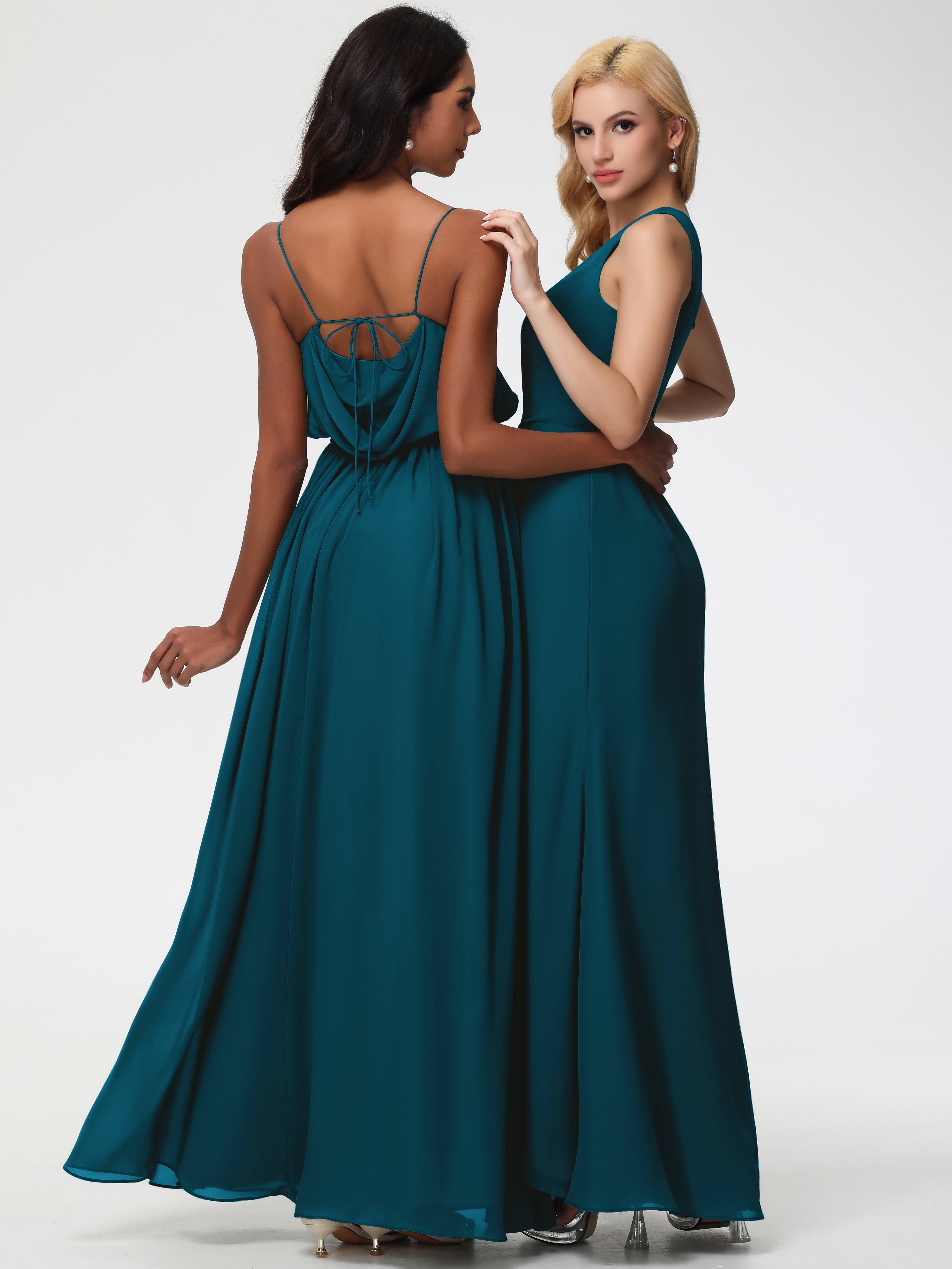One Shoulder Sheath/Column Sleeveless Long Split Chiffon Bridesmaid Dresses