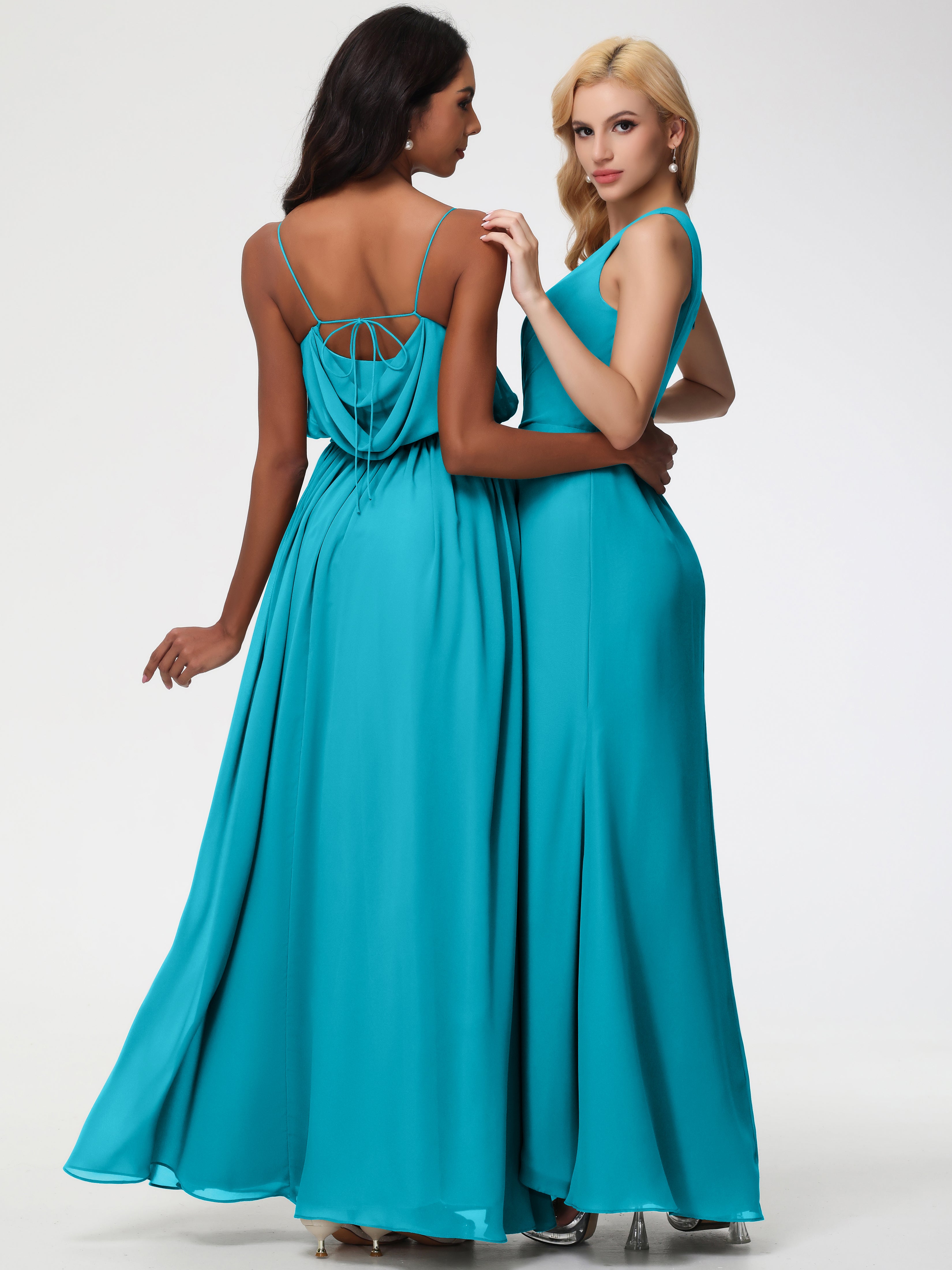 One Shoulder Sheath/Column Sleeveless Long Split Chiffon Bridesmaid Dresses