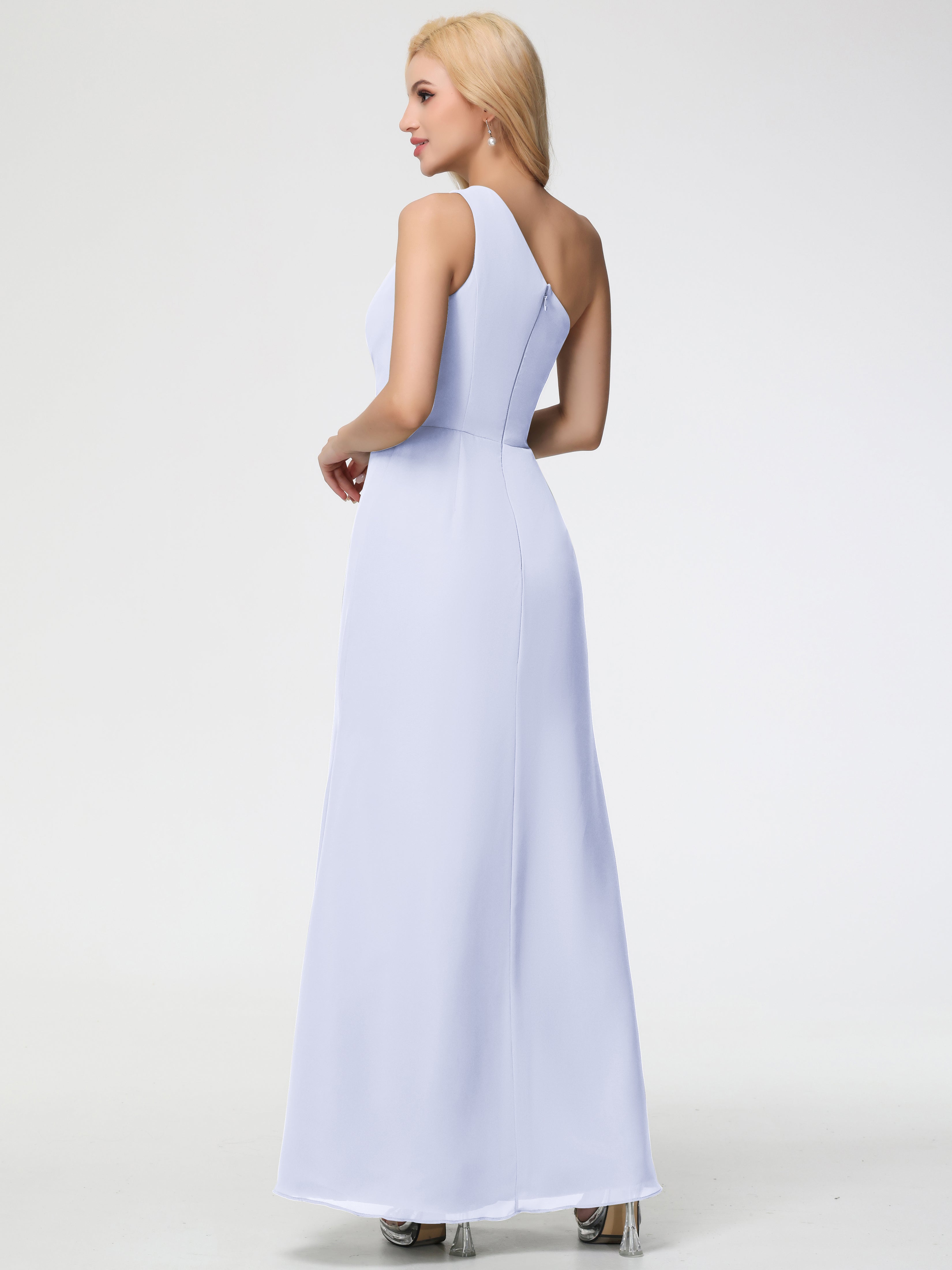 One Shoulder Sheath/Column Sleeveless Long Split Chiffon Bridesmaid Dresses