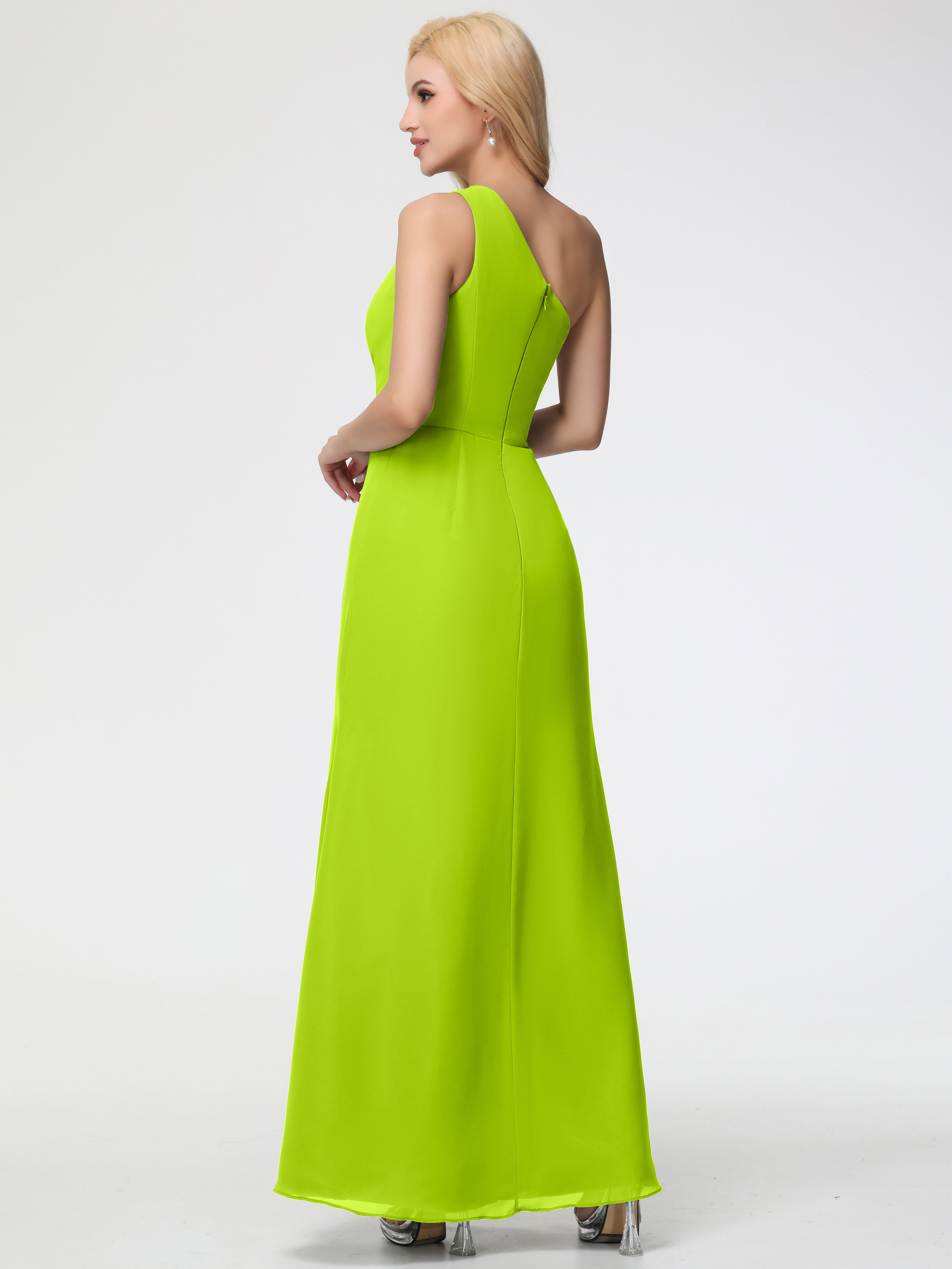 One Shoulder Sheath/Column Sleeveless Long Split Chiffon Bridesmaid Dresses