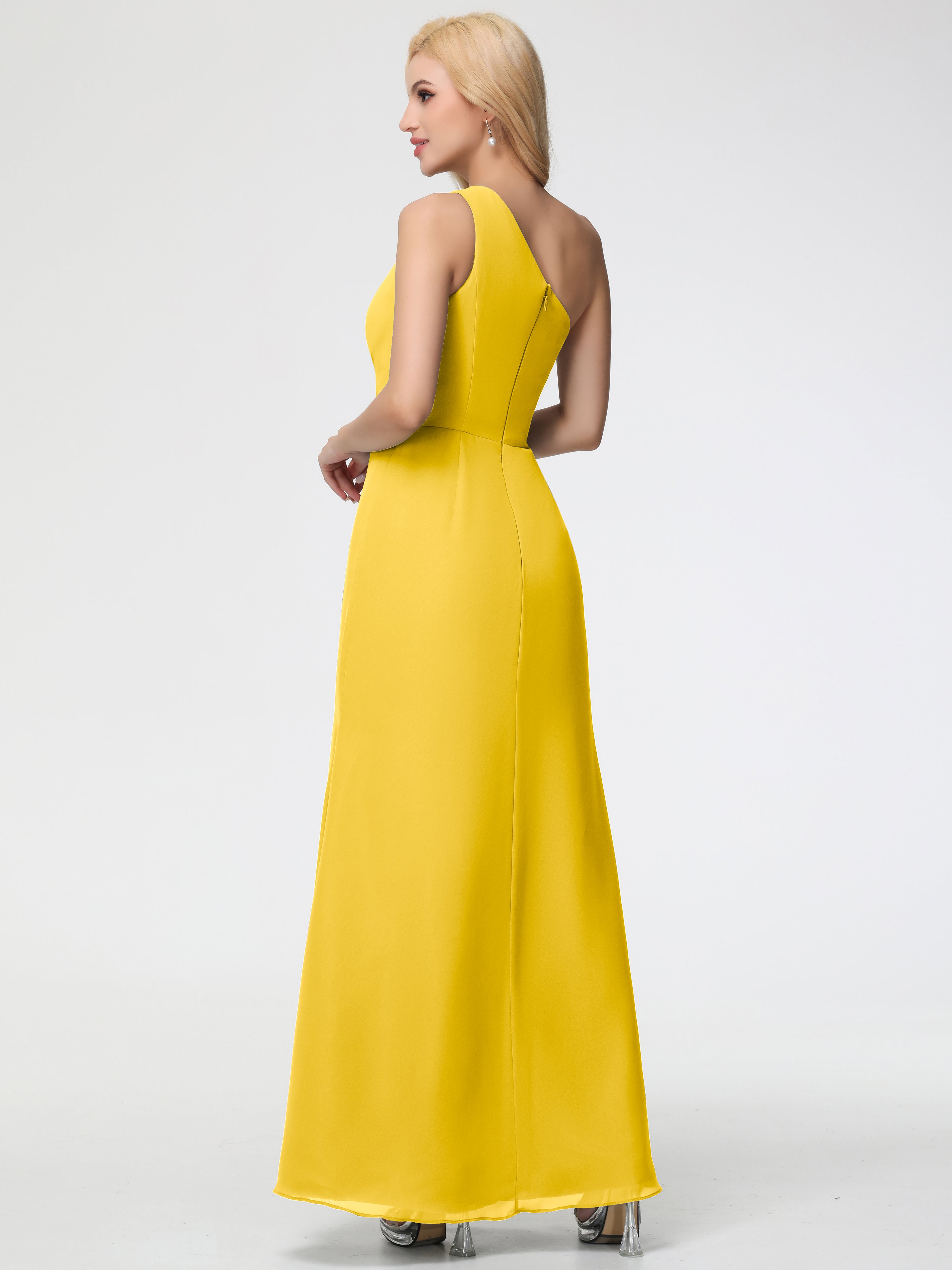 One Shoulder Sheath/Column Sleeveless Long Split Chiffon Bridesmaid Dresses