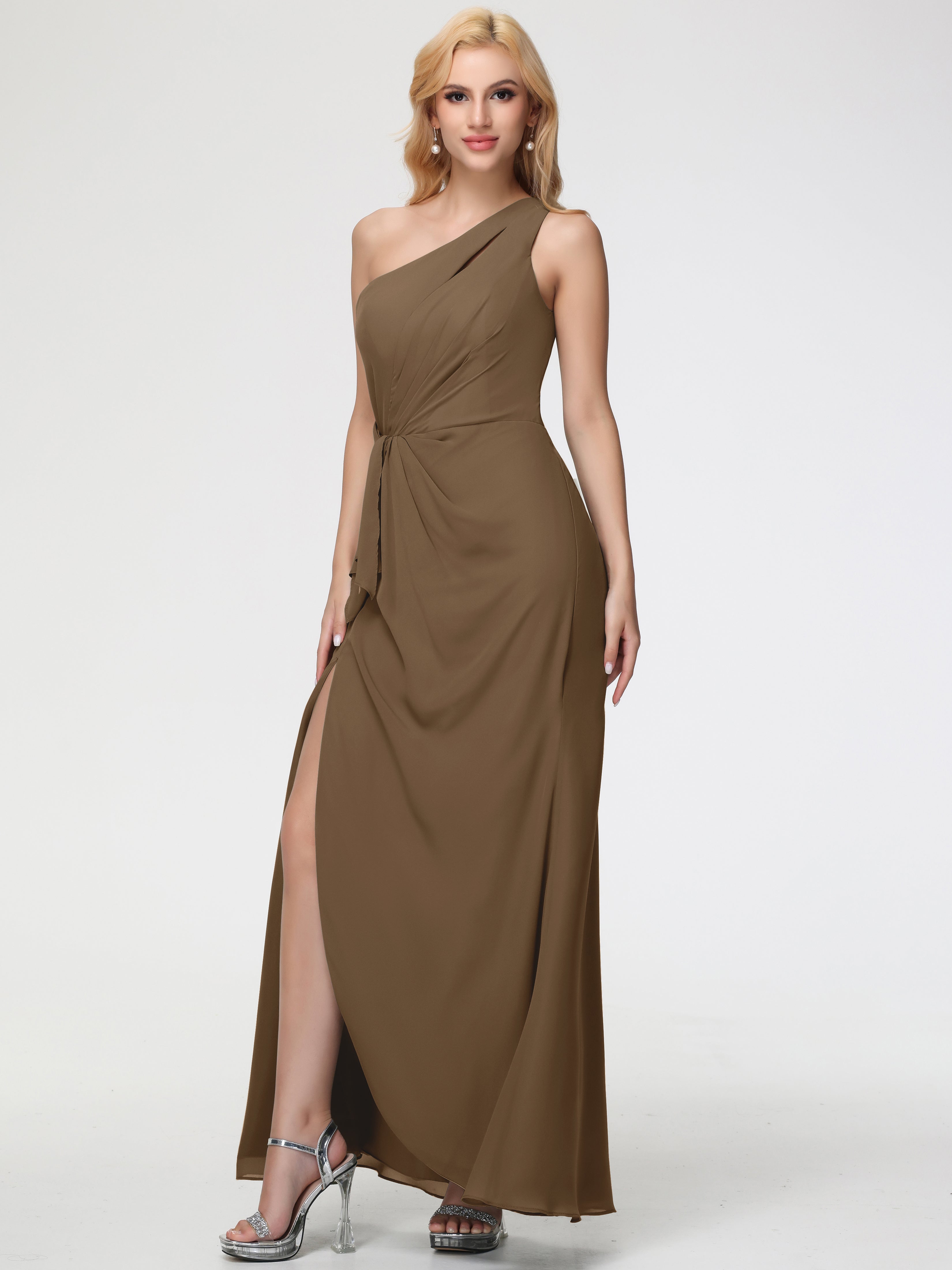 Mocha Bridesmaids Dresses One Shoulder Sheath/Column Sleeveless Long S Mocha Bridesmaids Dresses One Shoulder Sheath/Column Sleeveless Long S