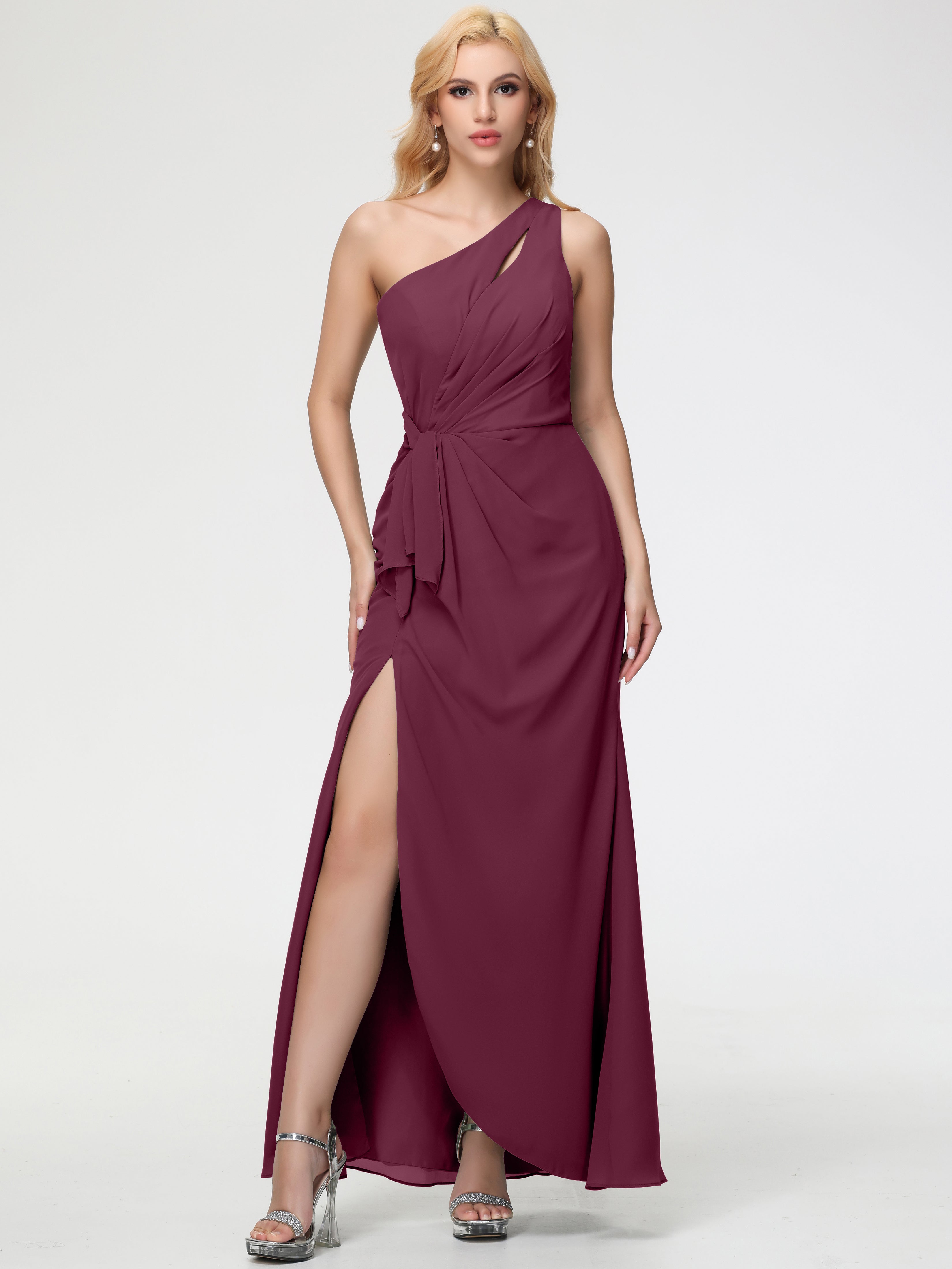 One Shoulder Sheath/Column Sleeveless Long Split Chiffon Bridesmaid Dresses (Copy)