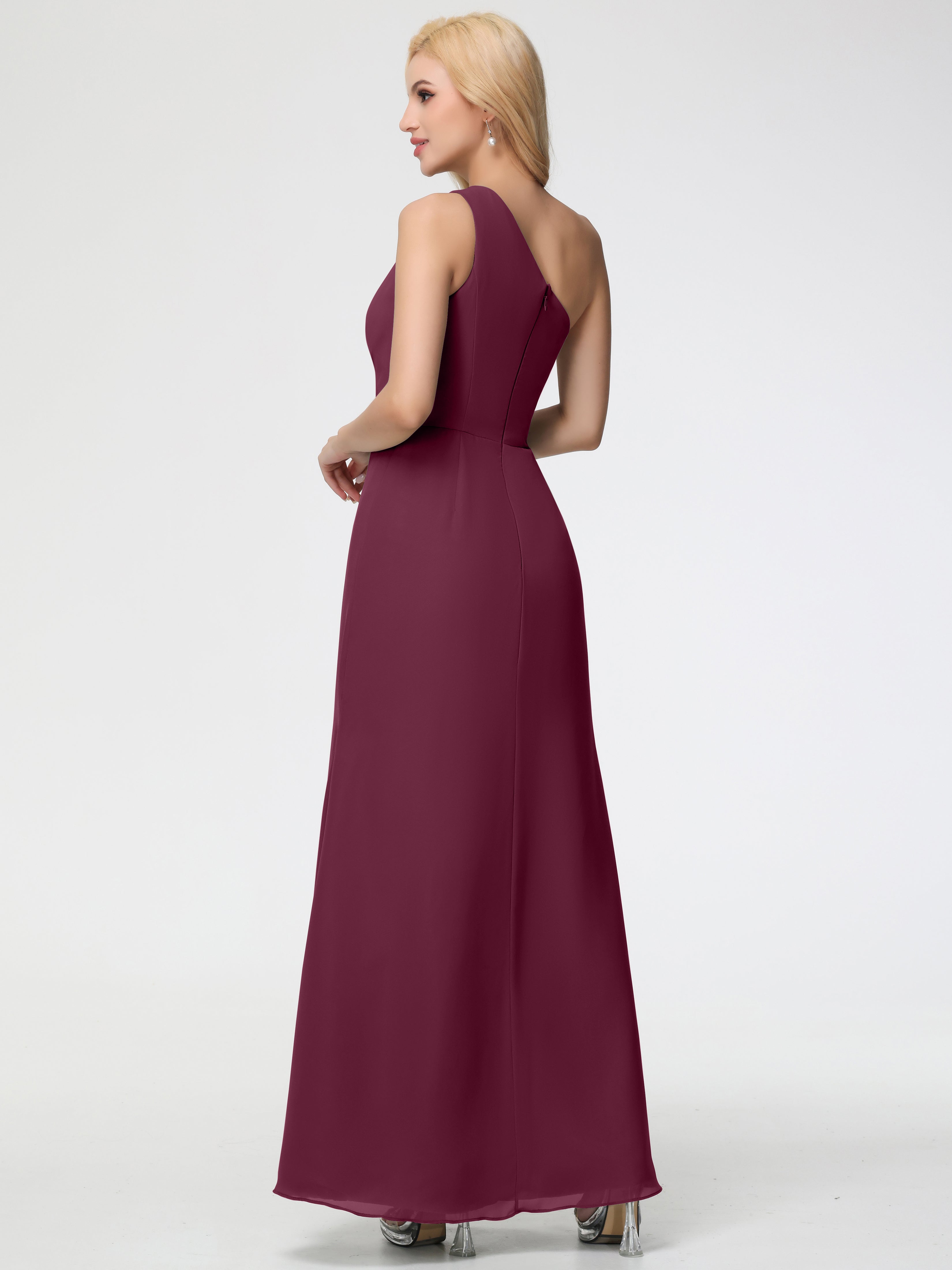 One Shoulder Sheath/Column Sleeveless Long Split Chiffon Bridesmaid Dresses (Copy)
