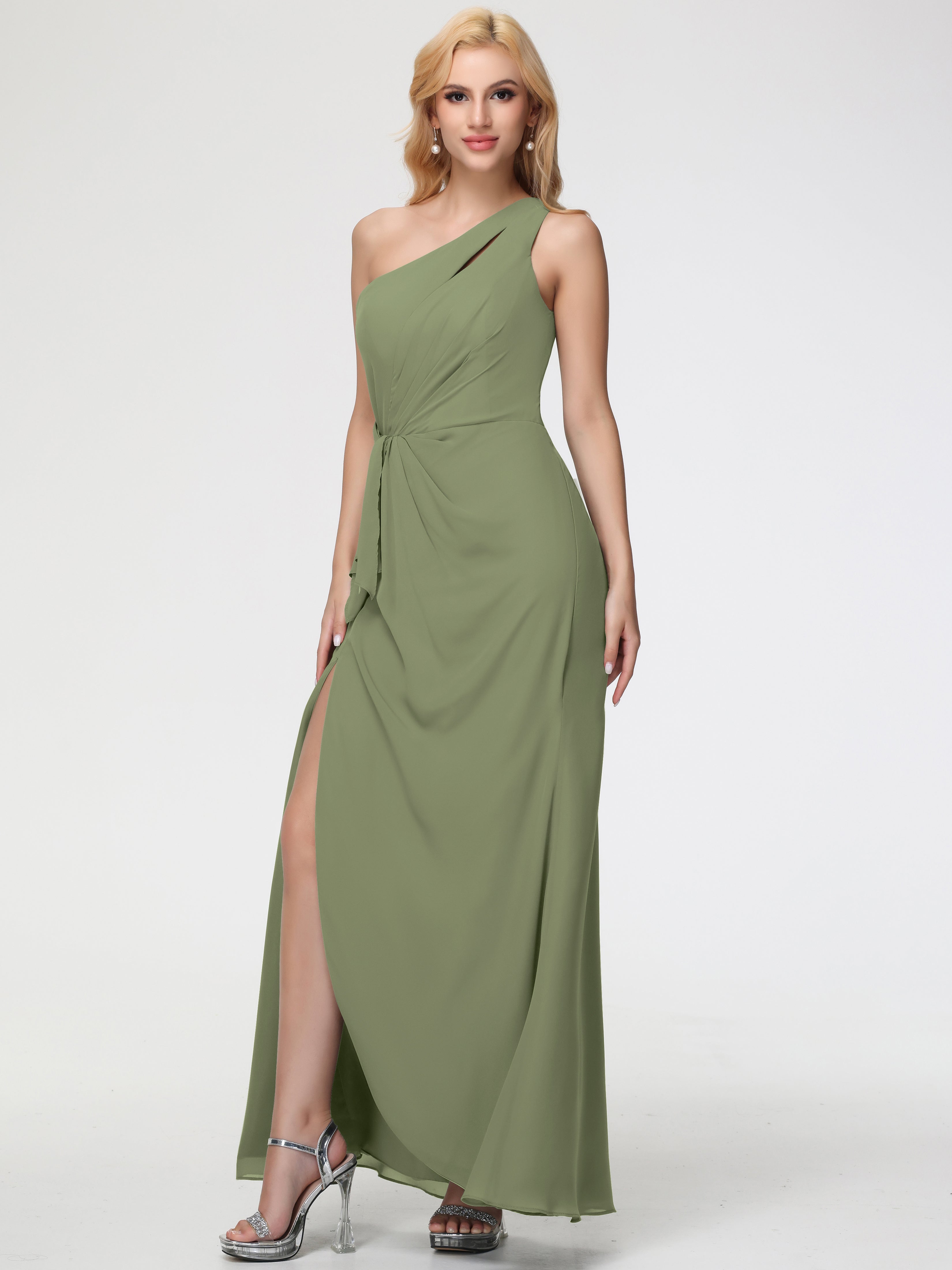 Bridesmaid Dress Olive Green One Shoulder Sheath/Column Sleeveless Lon Bridesmaid Dress Olive Green One Shoulder Sheath/Column Sleeveless Lon