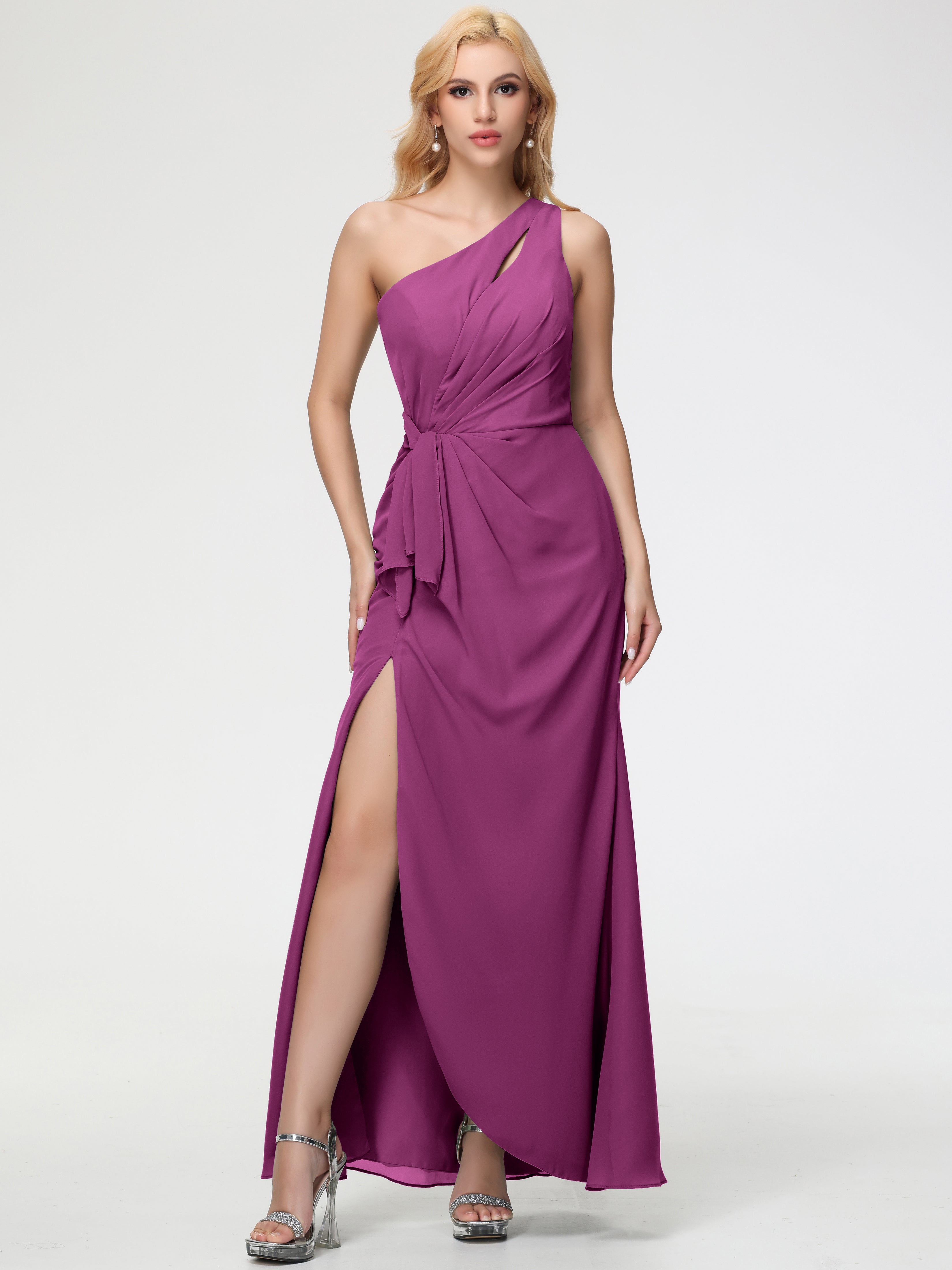 One Shoulder Sheath/Column Sleeveless Long Split Chiffon Bridesmaid Dresses (Copy)