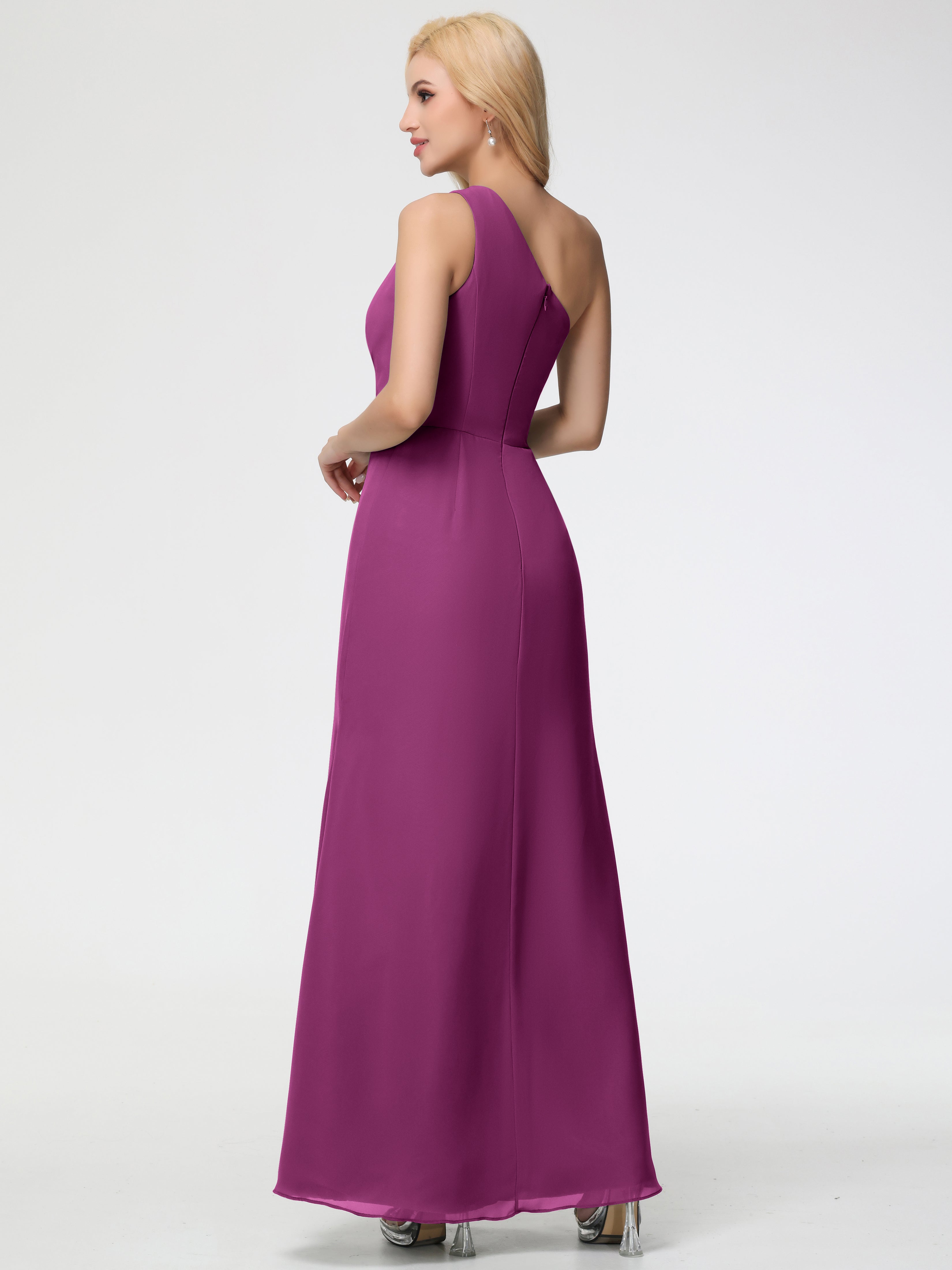 One Shoulder Sheath/Column Sleeveless Long Split Chiffon Bridesmaid Dresses (Copy)