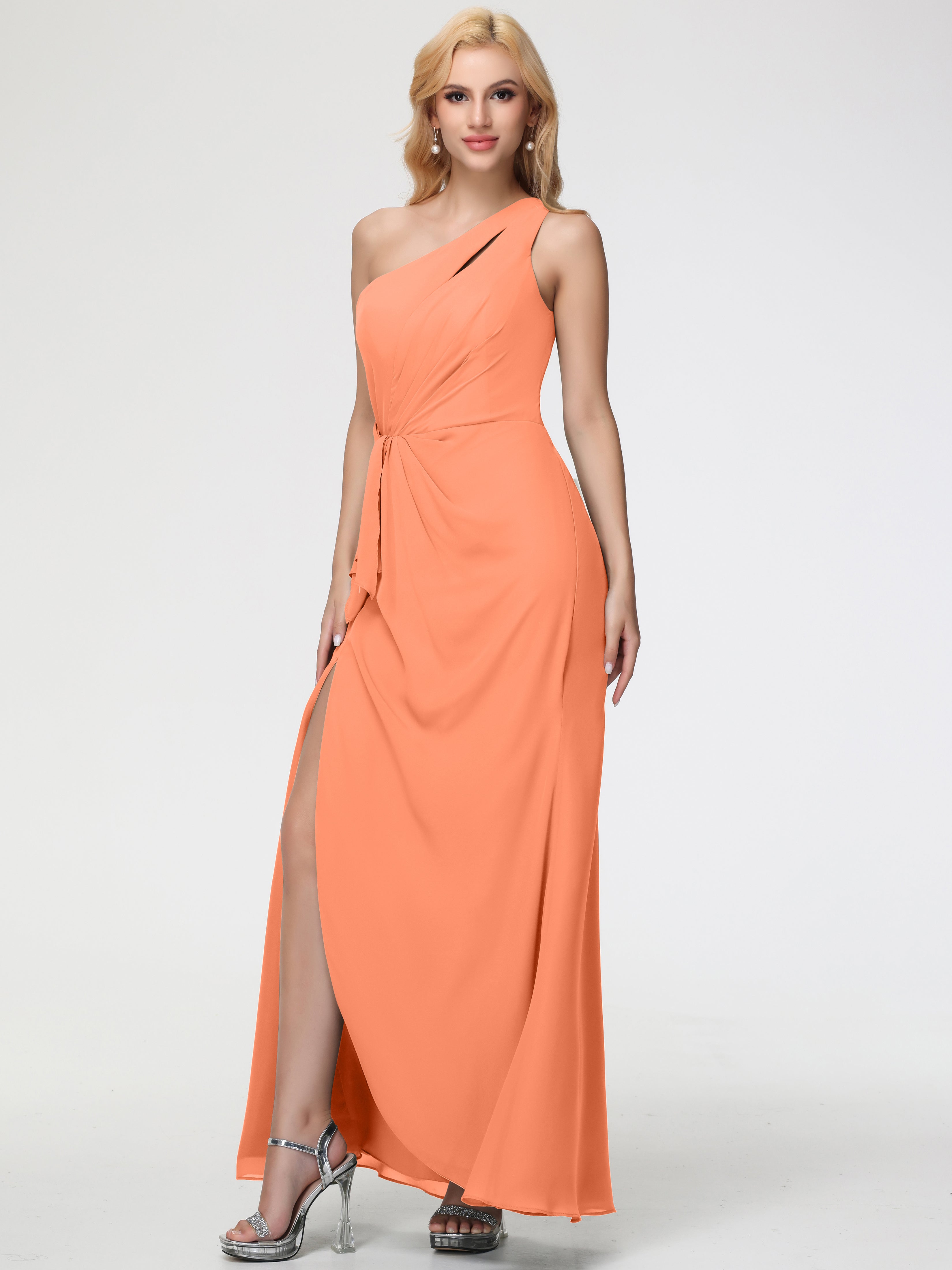 One Shoulder Sheath/Column Sleeveless Long Split Chiffon Bridesmaid Dresses (Copy)