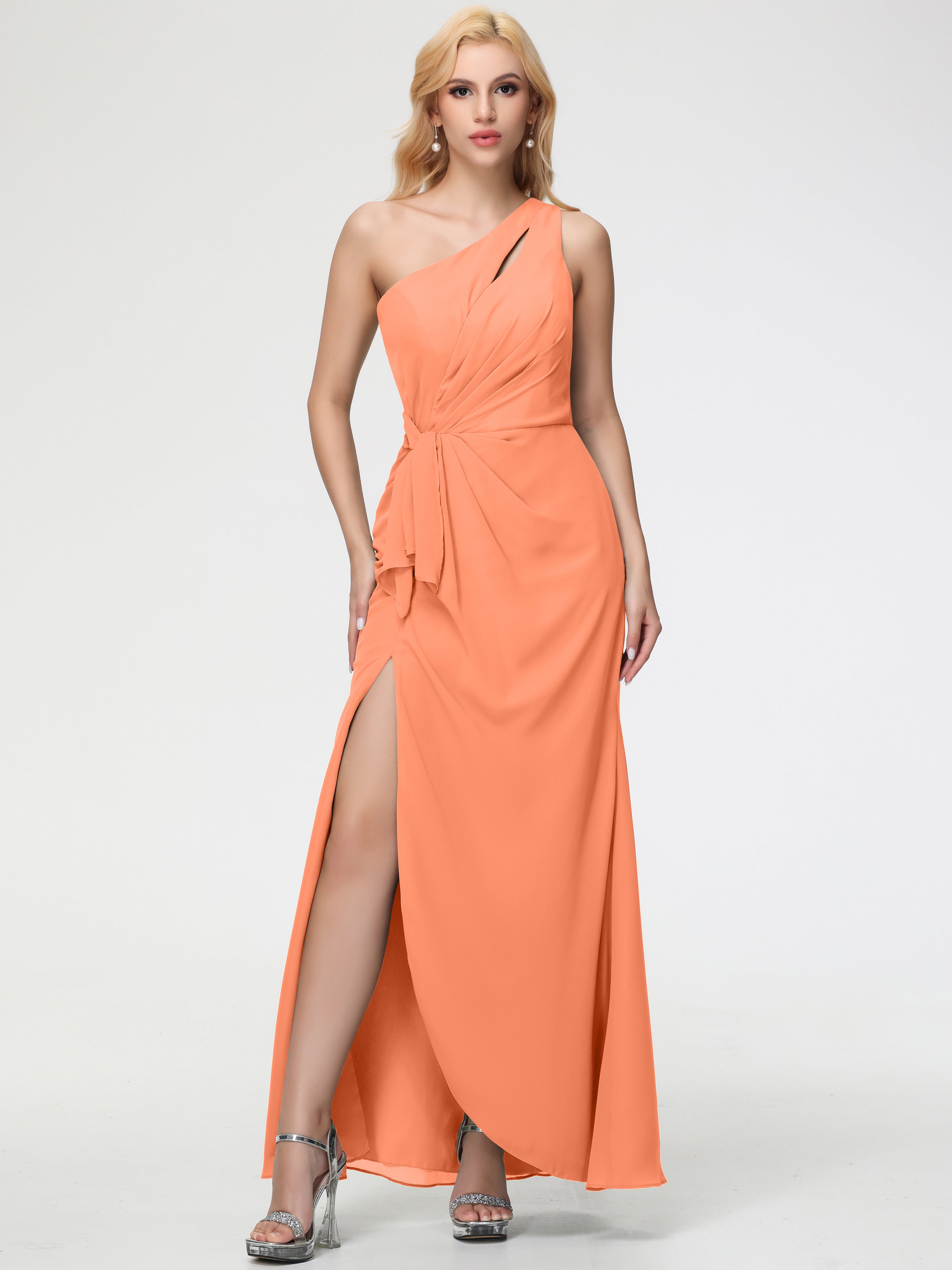 One Shoulder Sheath/Column Sleeveless Long Split Chiffon Bridesmaid Dresses (Copy)