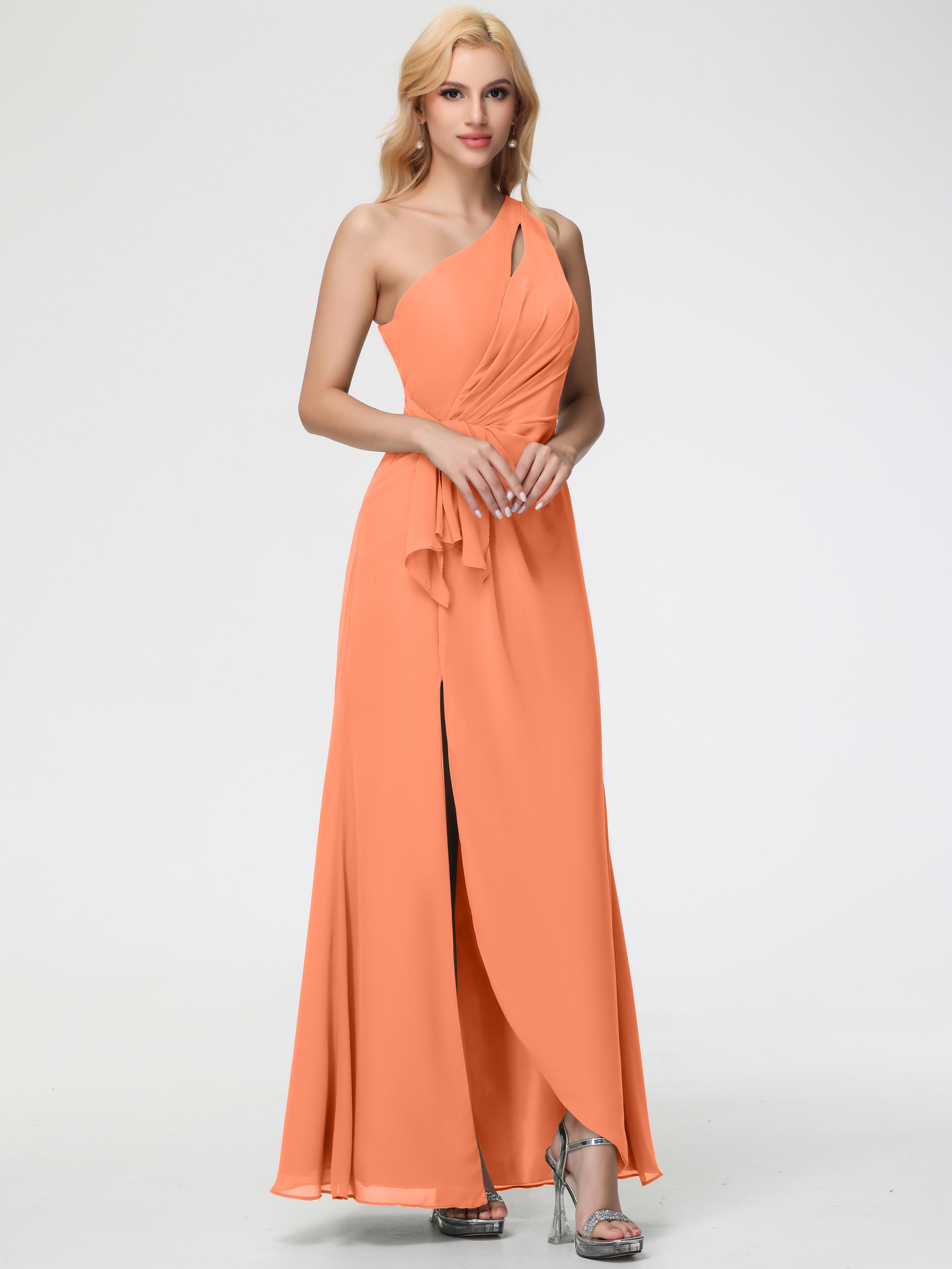 One Shoulder Sheath/Column Sleeveless Long Split Chiffon Bridesmaid Dresses (Copy)