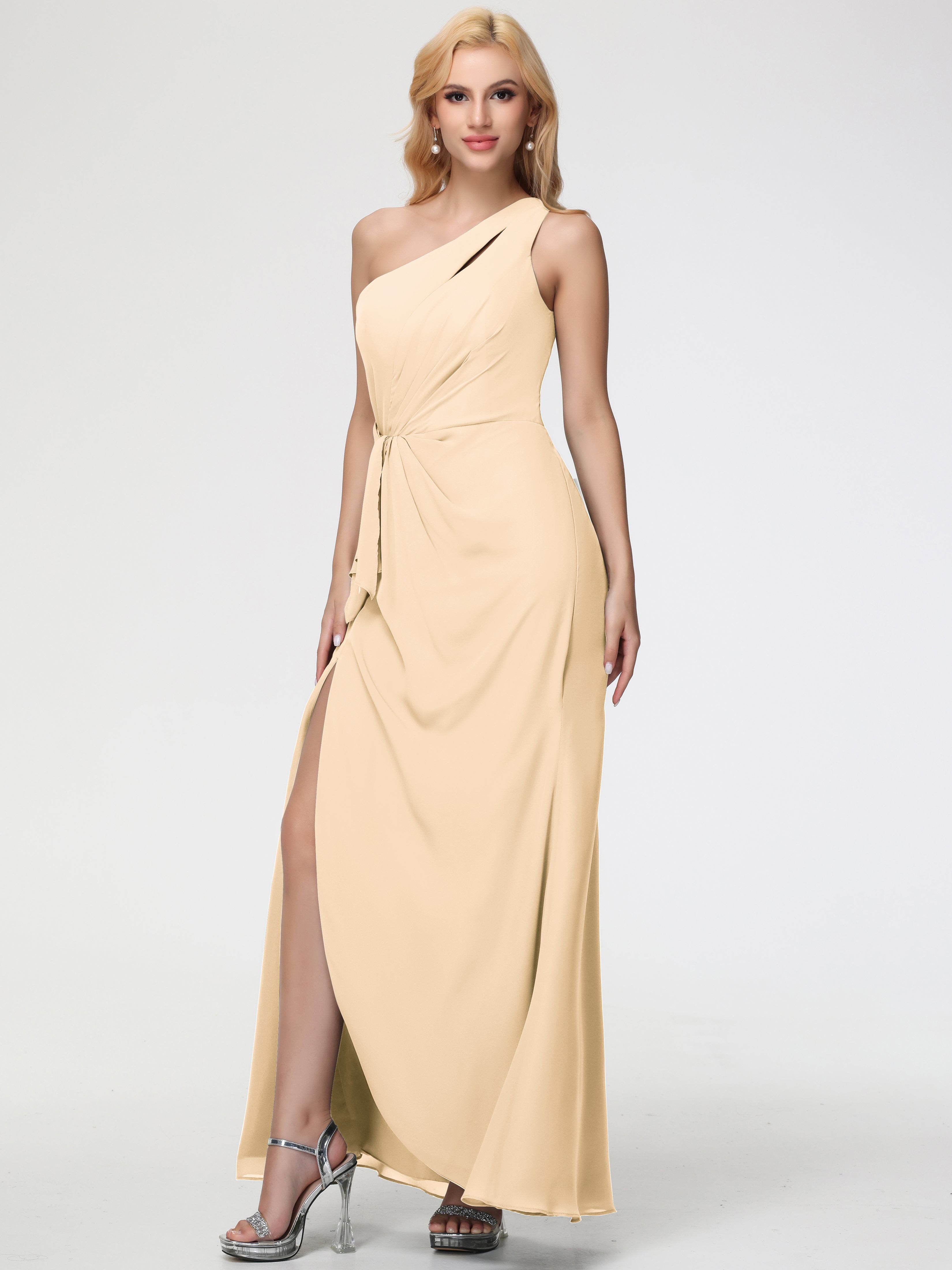 One Shoulder Sheath/Column Sleeveless Long Split Chiffon Bridesmaid Dresses (Copy)