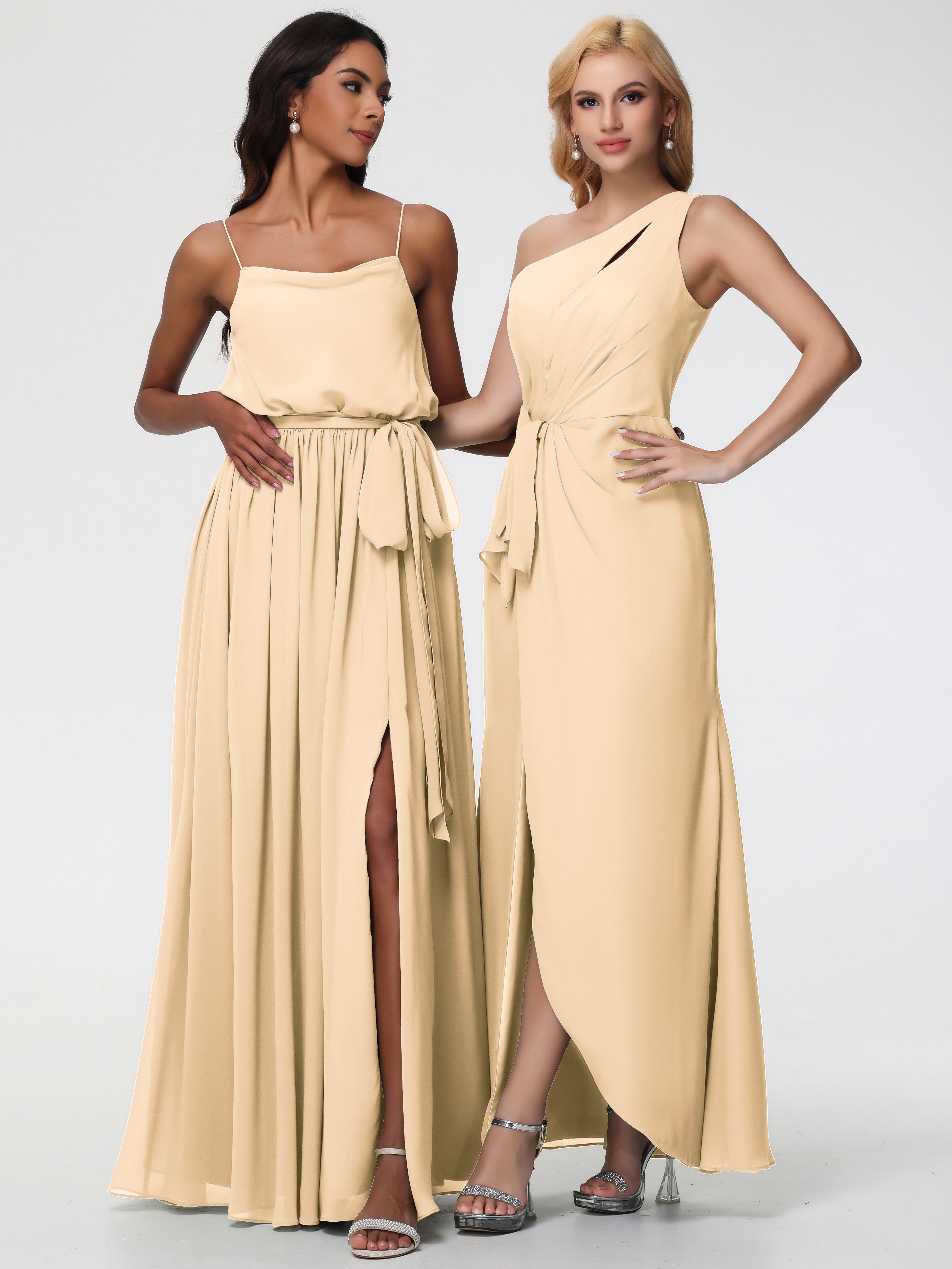 One Shoulder Sheath/Column Sleeveless Long Split Chiffon Bridesmaid Dresses (Copy)