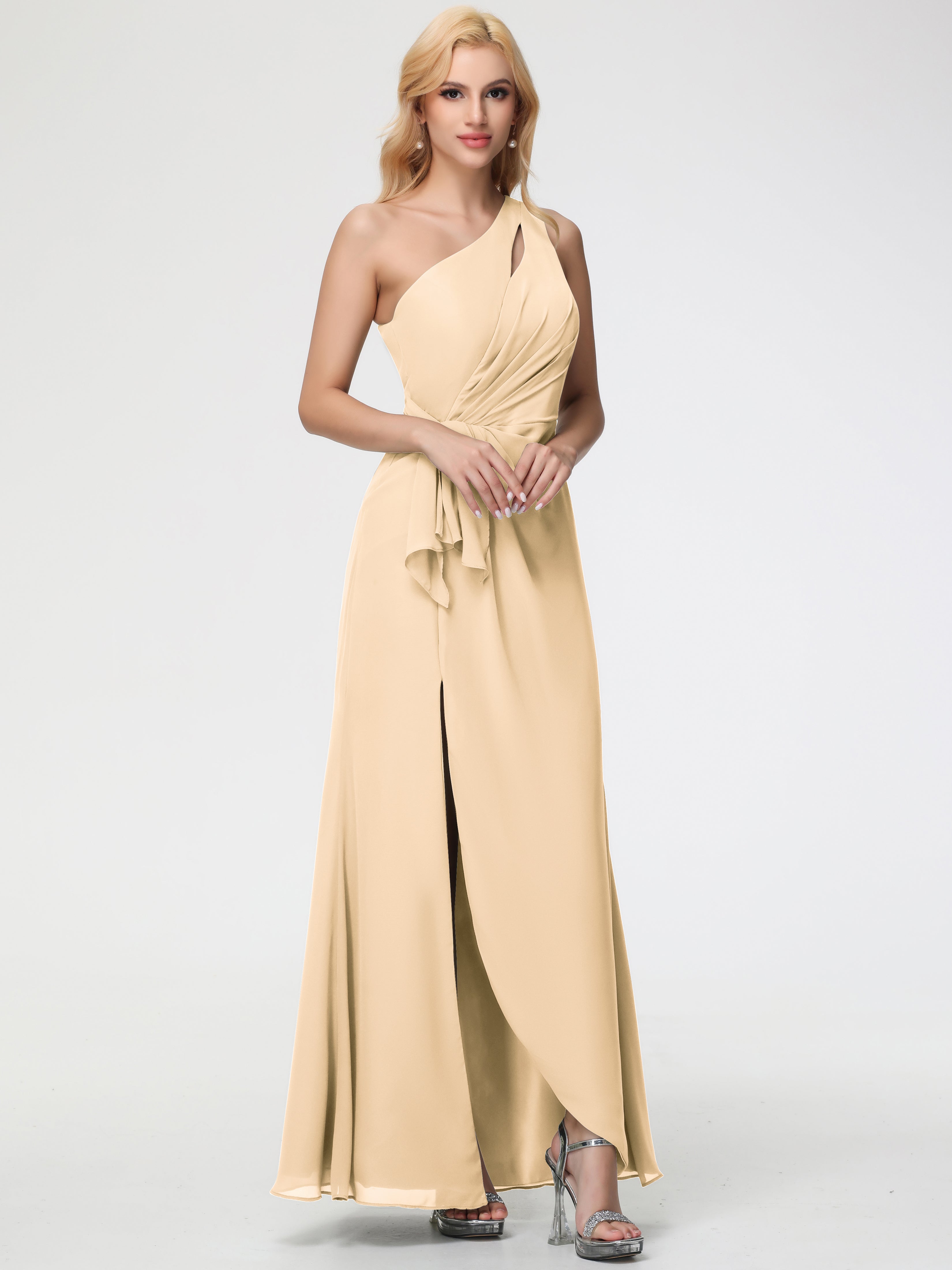 One Shoulder Sheath/Column Sleeveless Long Split Chiffon Bridesmaid Dresses (Copy)