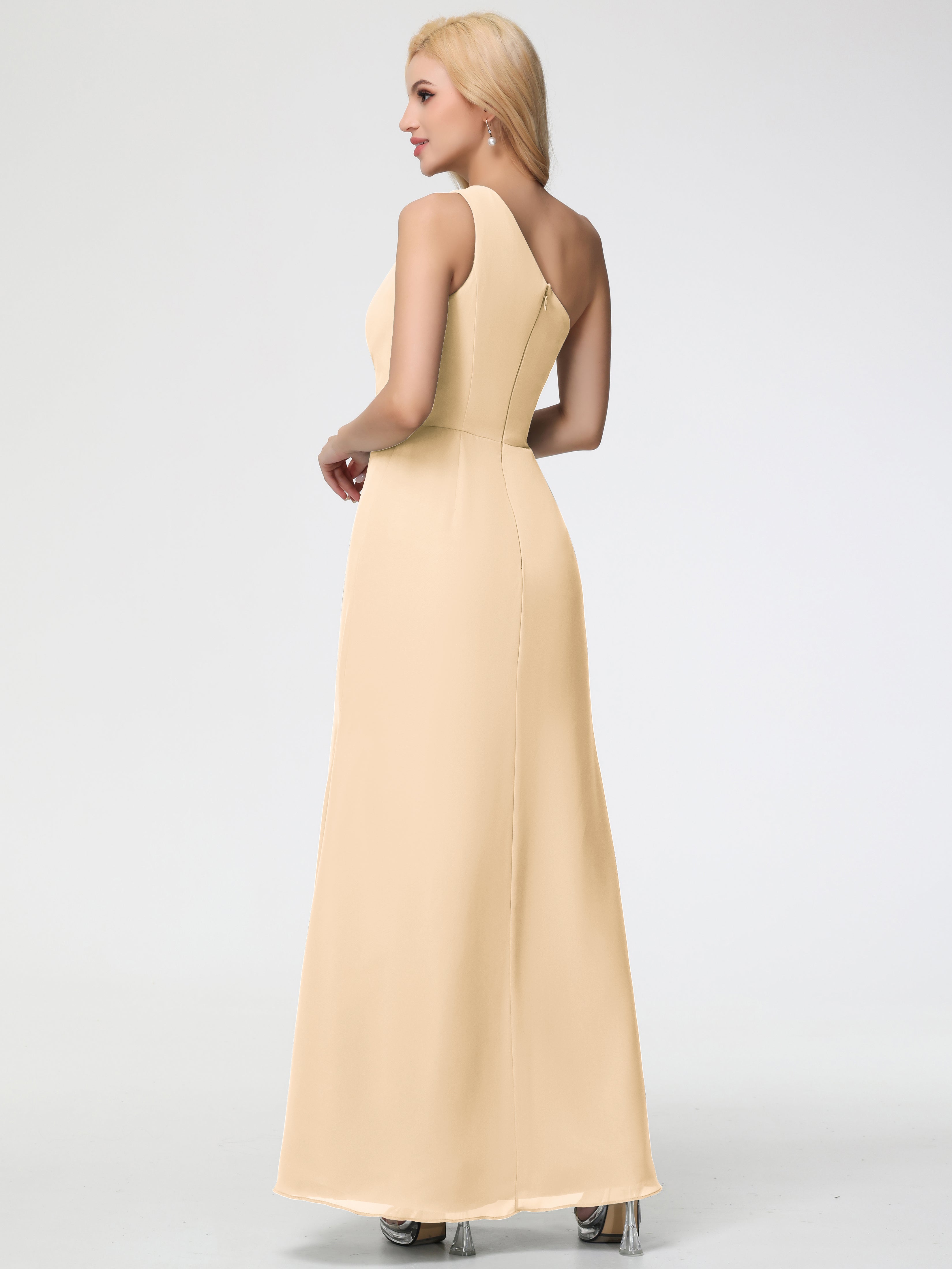 One Shoulder Sheath/Column Sleeveless Long Split Chiffon Bridesmaid Dresses (Copy)
