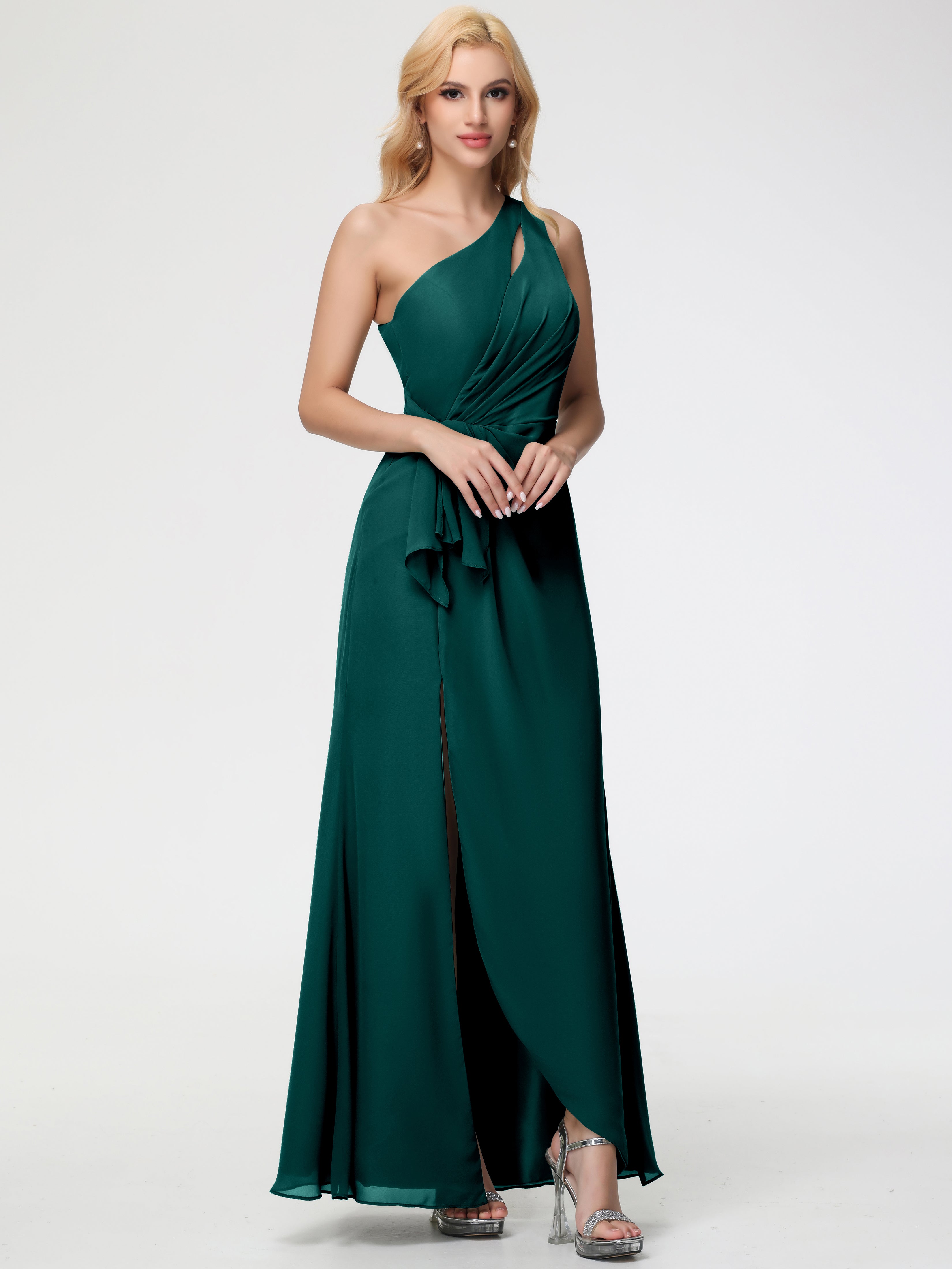 One Shoulder Sheath/Column Sleeveless Long Split Chiffon Bridesmaid Dresses (Copy)