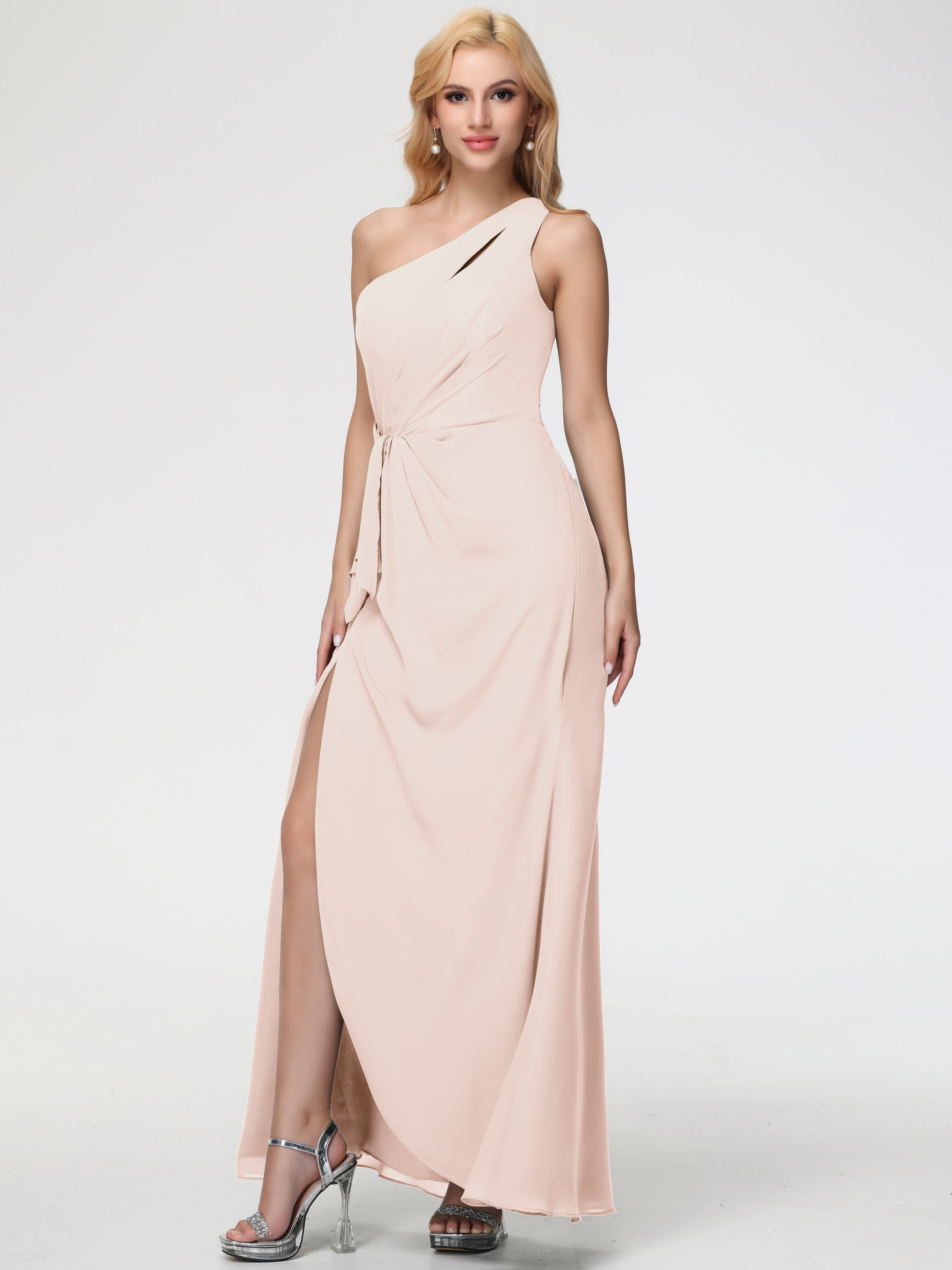 One Shoulder Sheath/Column Sleeveless Long Split Chiffon Bridesmaid Dresses (Copy)