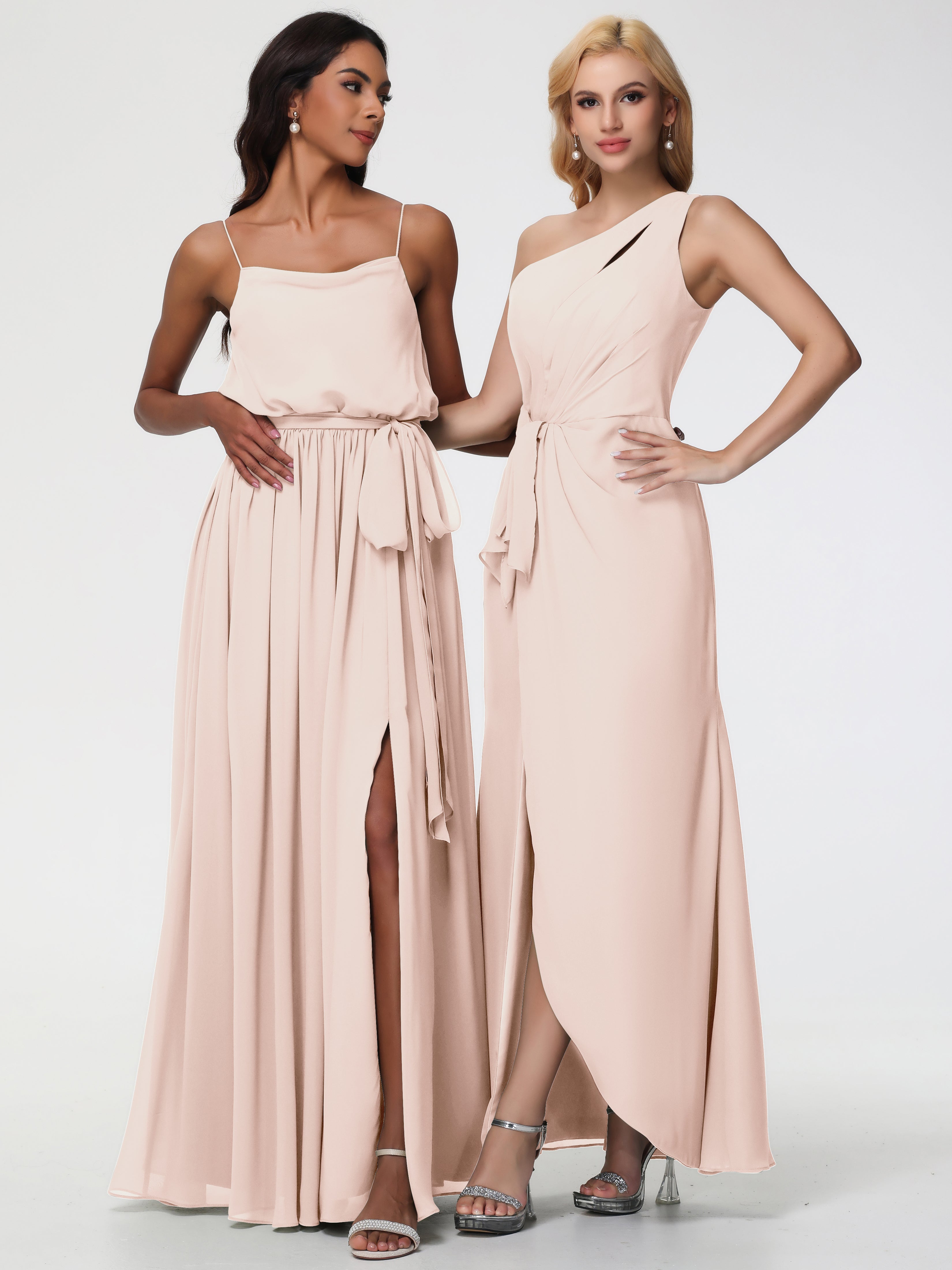 One Shoulder Sheath/Column Sleeveless Long Split Chiffon Bridesmaid Dresses (Copy)