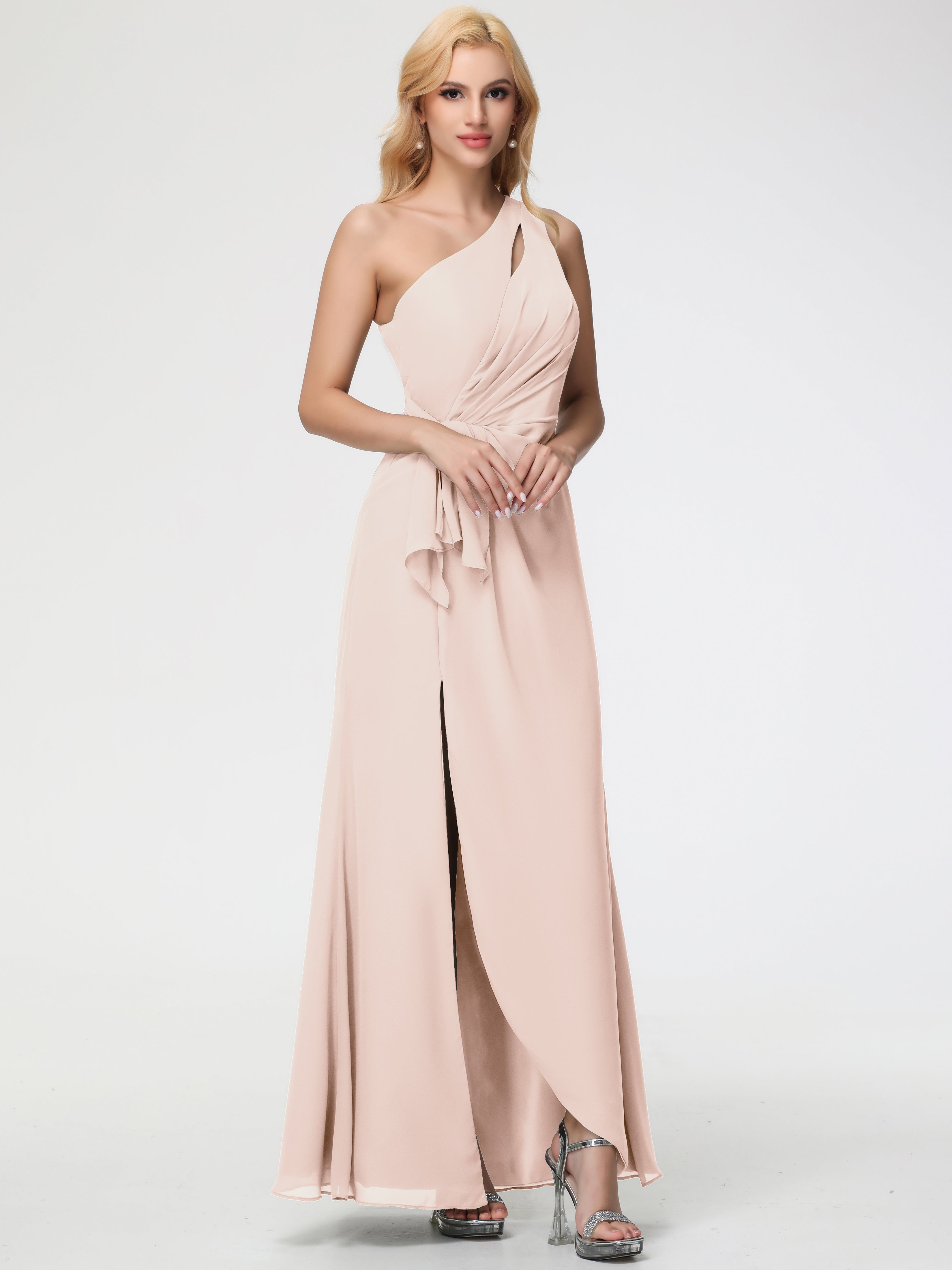 One Shoulder Sheath/Column Sleeveless Long Split Chiffon Bridesmaid Dresses (Copy)