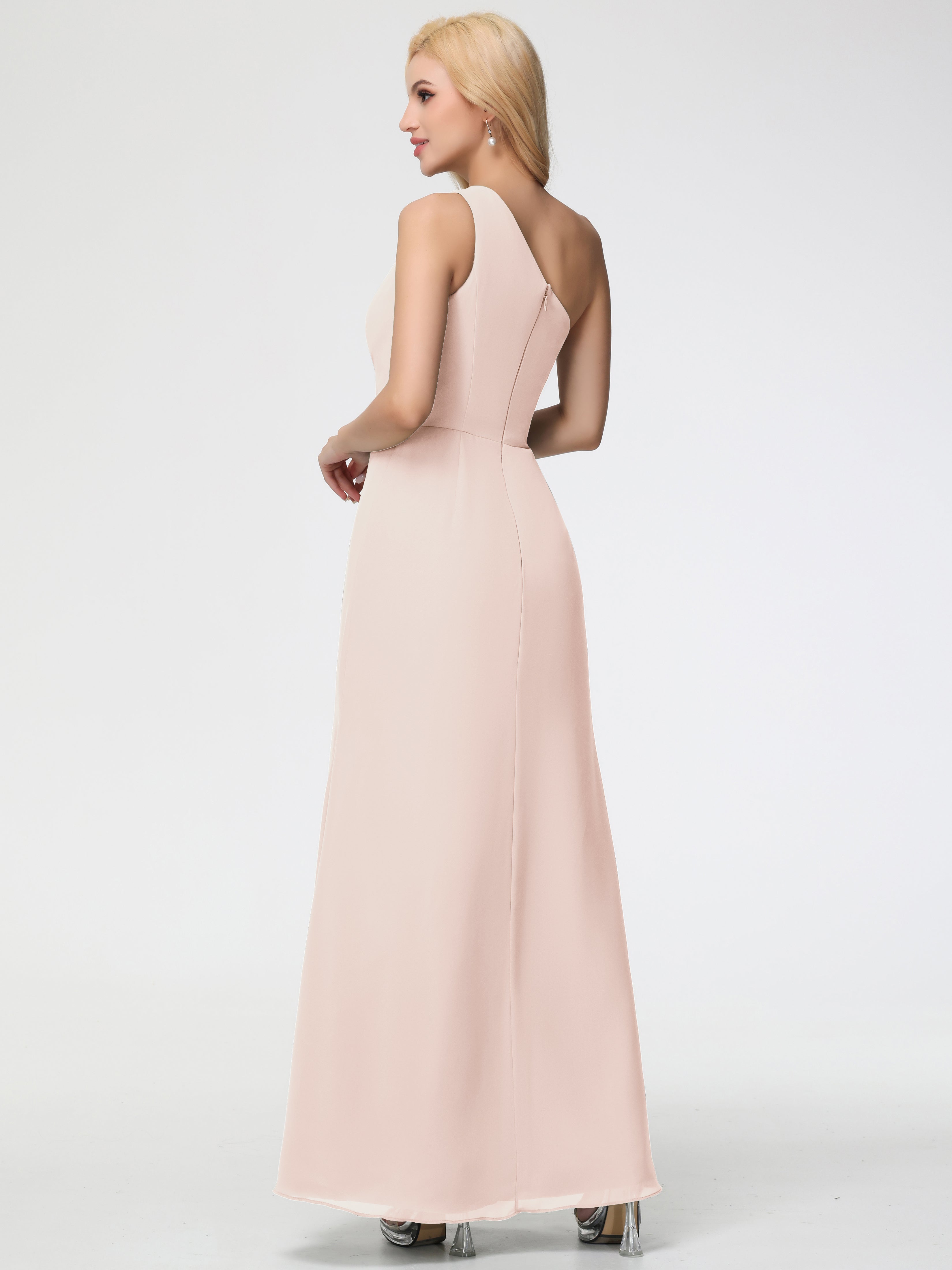 One Shoulder Sheath/Column Sleeveless Long Split Chiffon Bridesmaid Dresses (Copy)