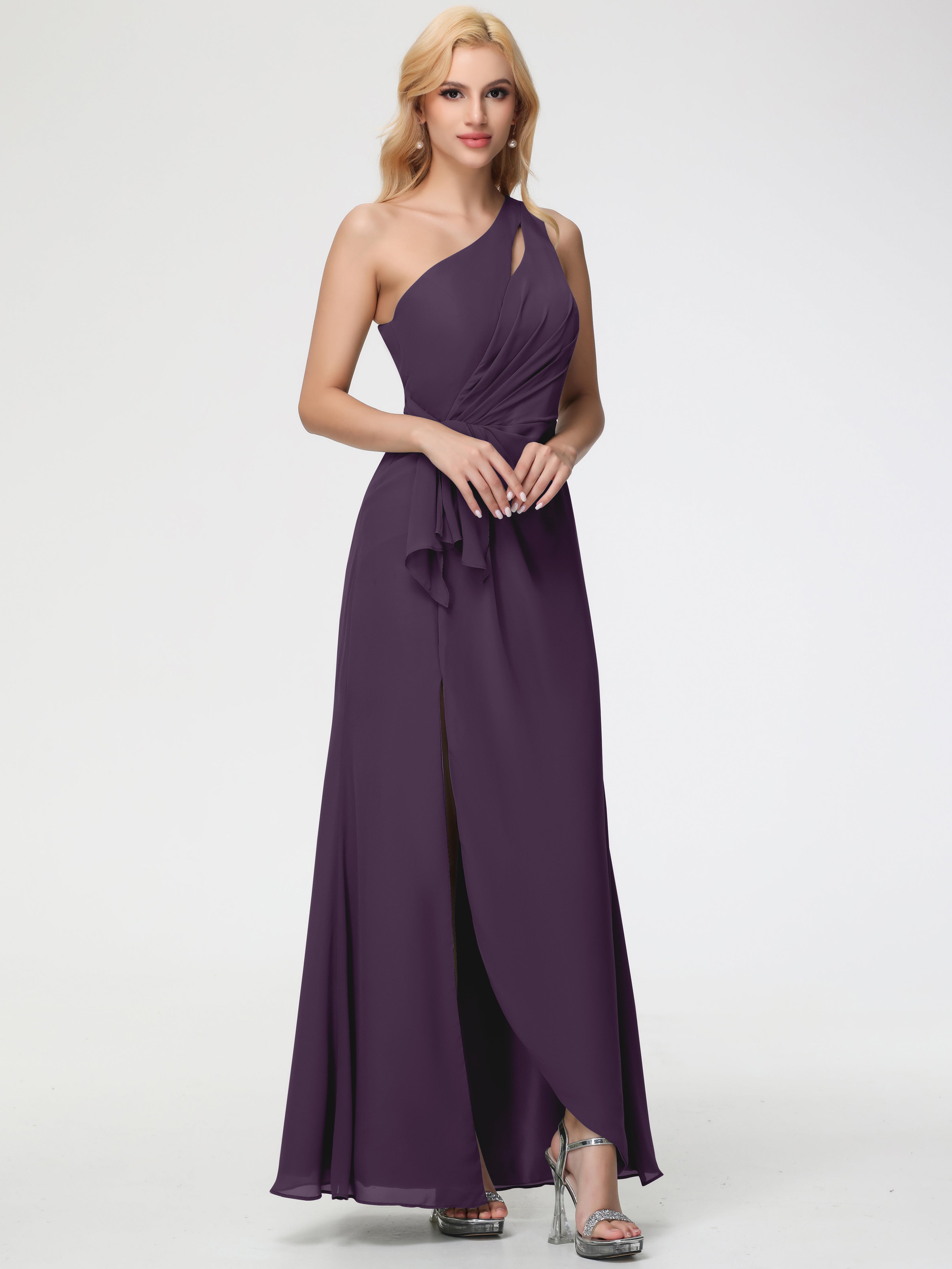 One Shoulder Sheath/Column Sleeveless Long Split Chiffon Bridesmaid Dresses (Copy)
